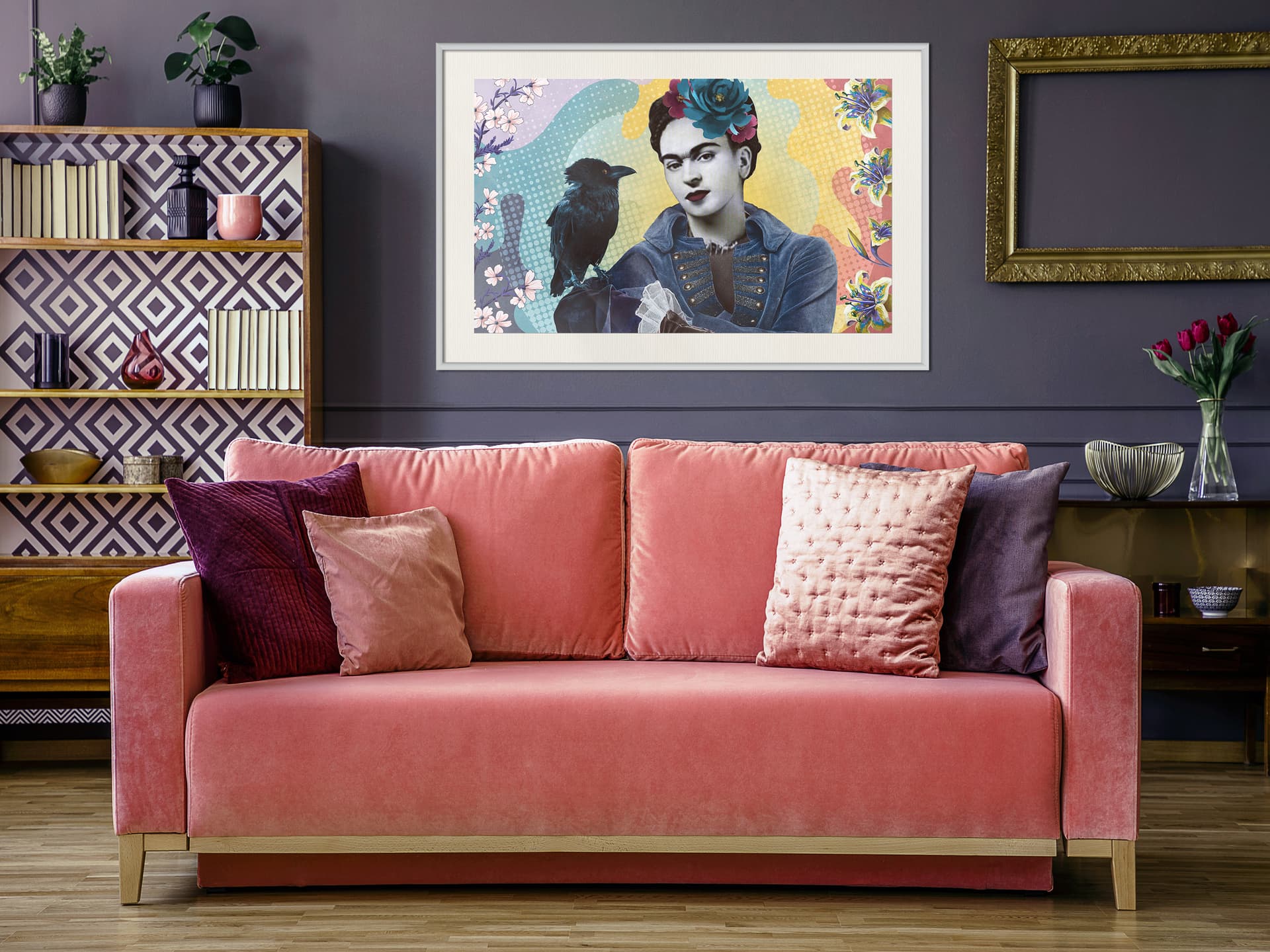 

Plakat - Frida z krukiem (rozmiar 45x30, wykończenie Rama biała z passe-partout)