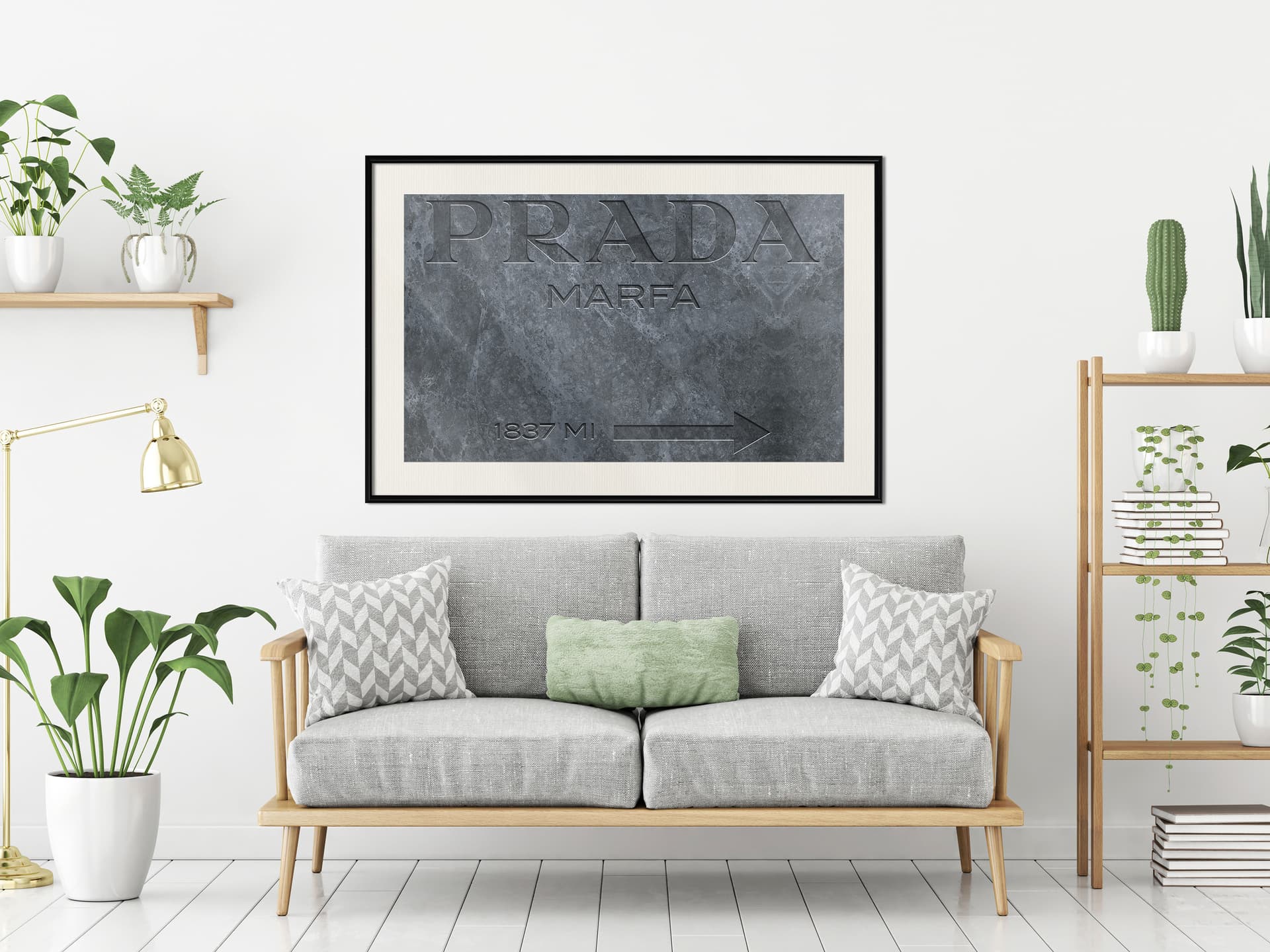 

Plakat - Prada (szary) (rozmiar 90x60, wykończenie Rama czarna z passe-partout)