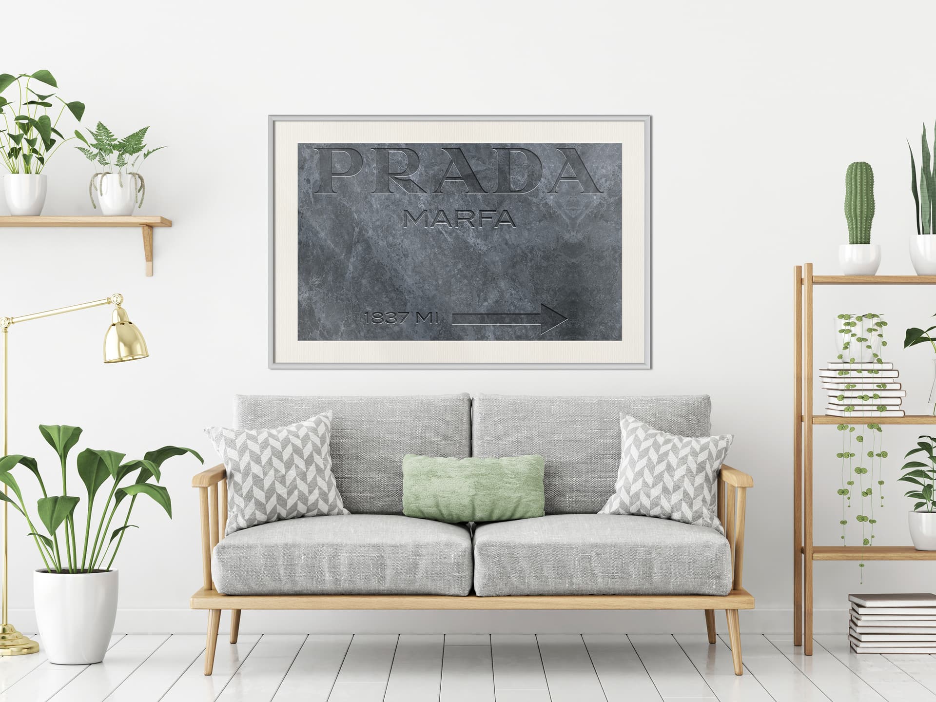 

Plakat - Prada (szary) (rozmiar 30x20, wykończenie Rama biała z passe-partout)