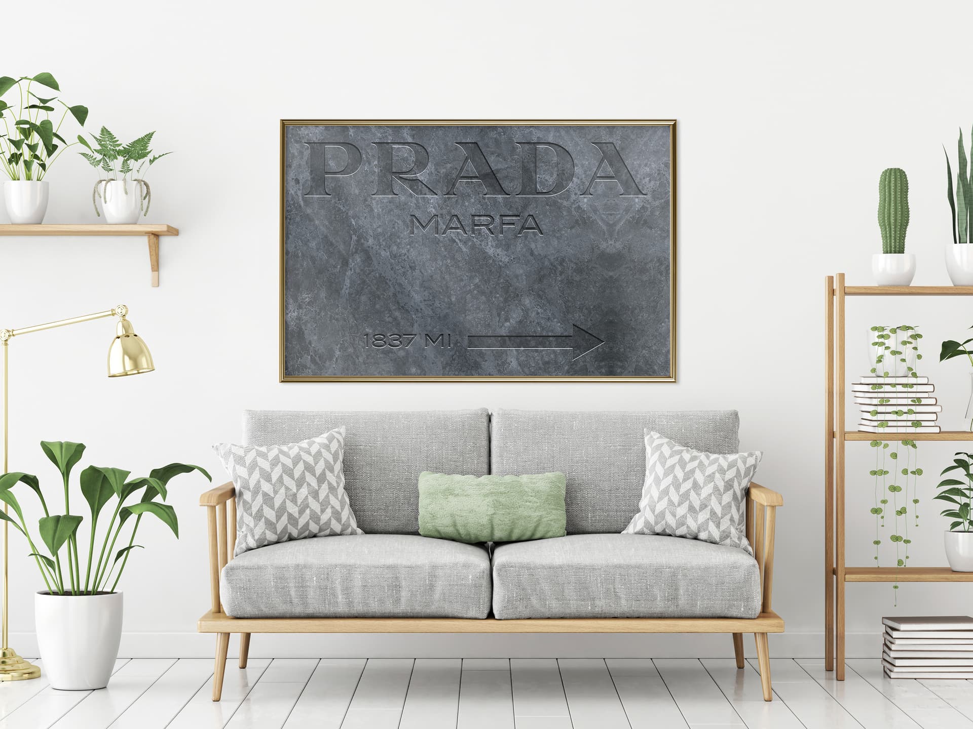 

Plakat - Prada (szary) (rozmiar 90x60, wykończenie Rama złota)