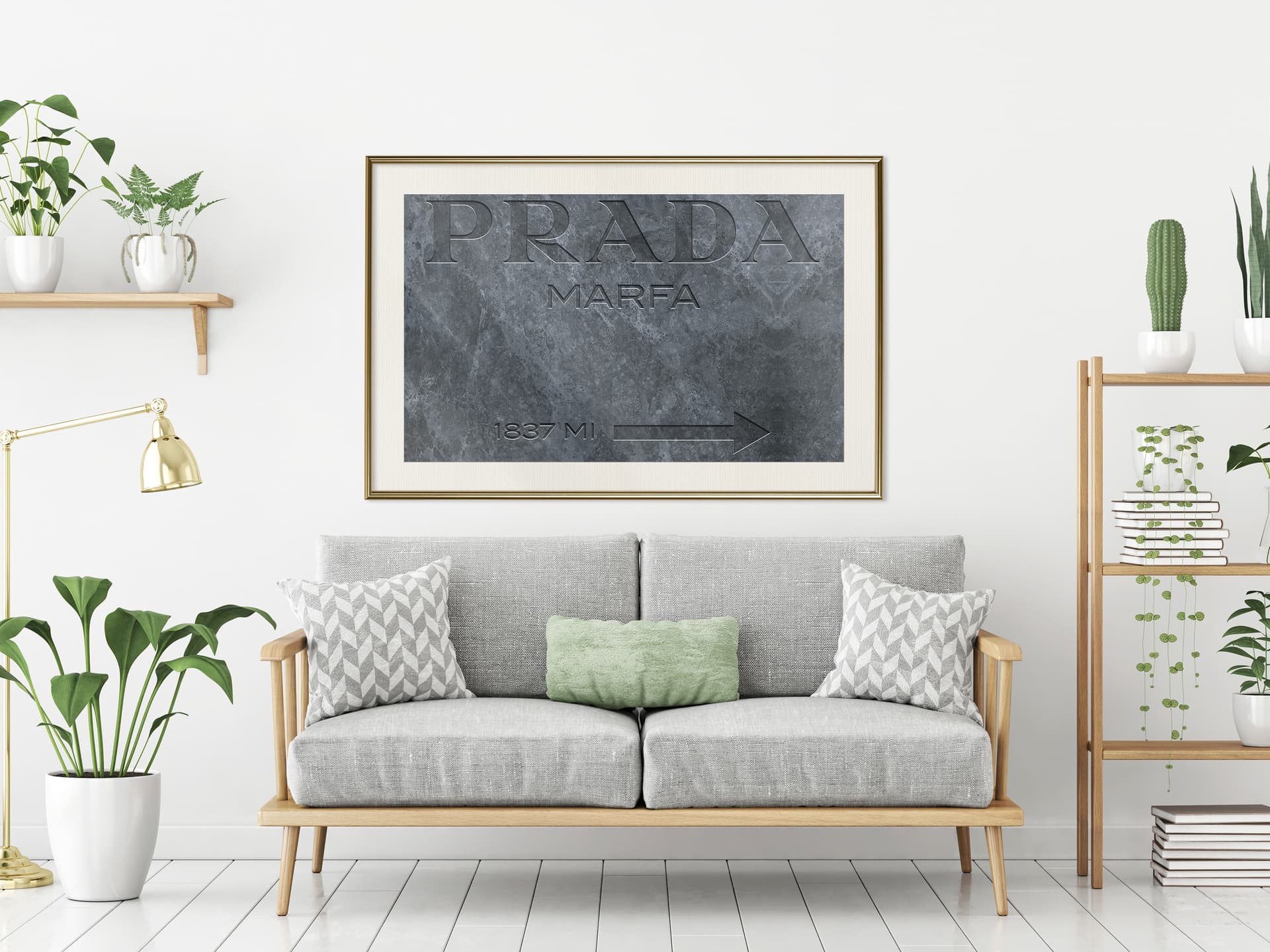 

Plakat - Prada (szary) (rozmiar 30x20, wykończenie Rama złota z passe-partout)