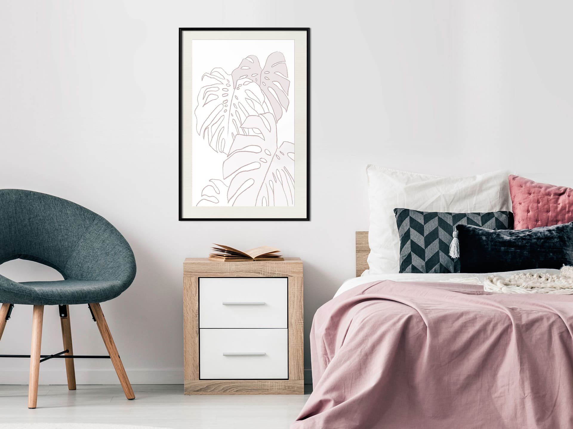 

Plakat - Beżowe liście (rozmiar 20x30, wykończenie Rama czarna z passe-partout)