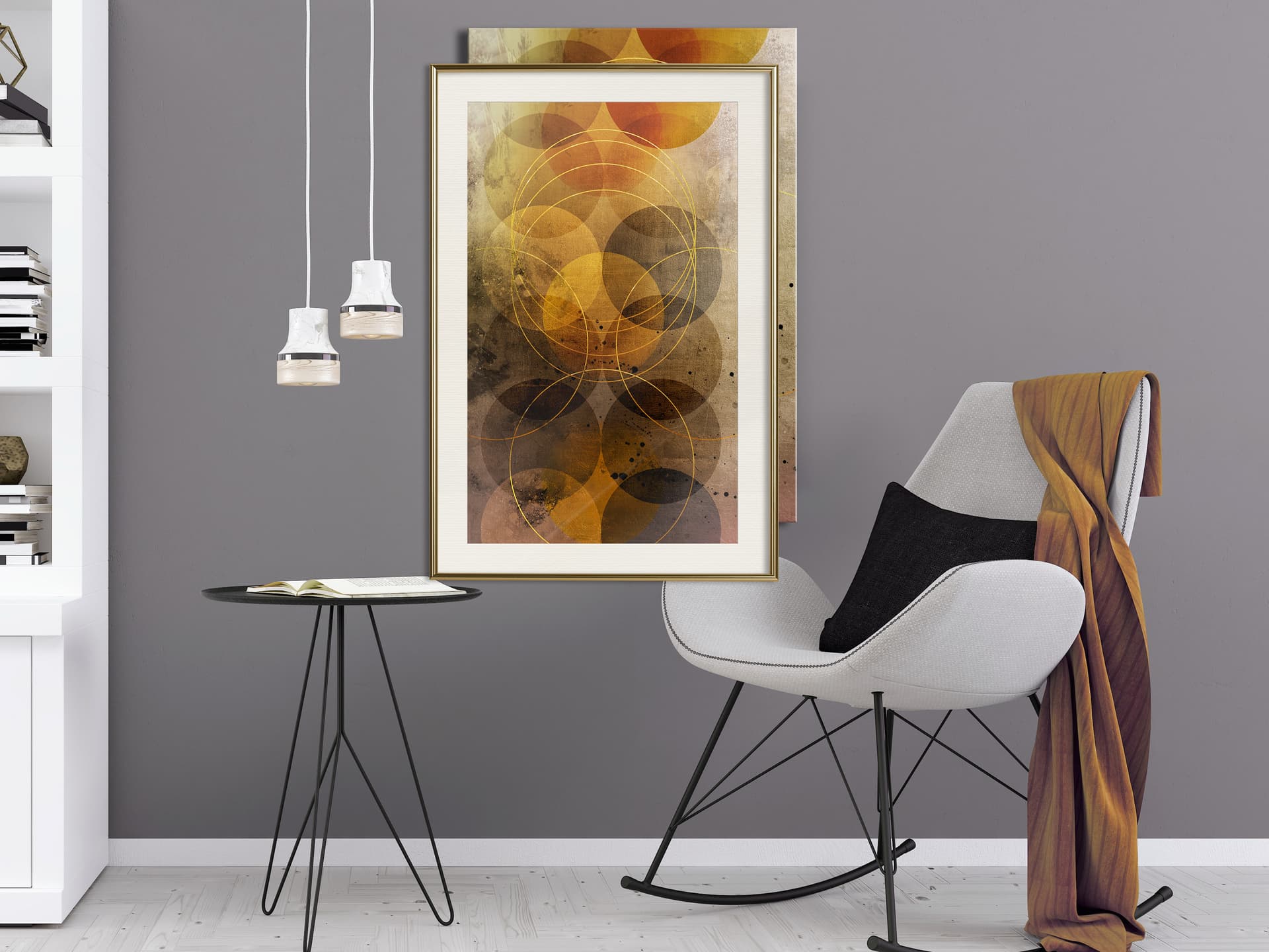 

Plakat - Złote okręgi (rozmiar 20x30, wykończenie Rama złota z passe-partout)