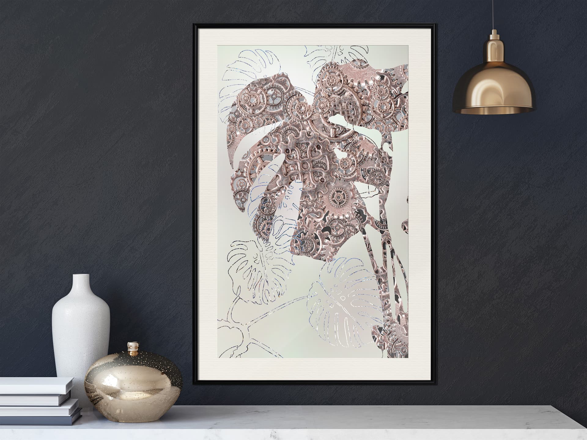 

Plakat - Zdobiona monstera (rozmiar 20x30, wykończenie Rama czarna z passe-partout)