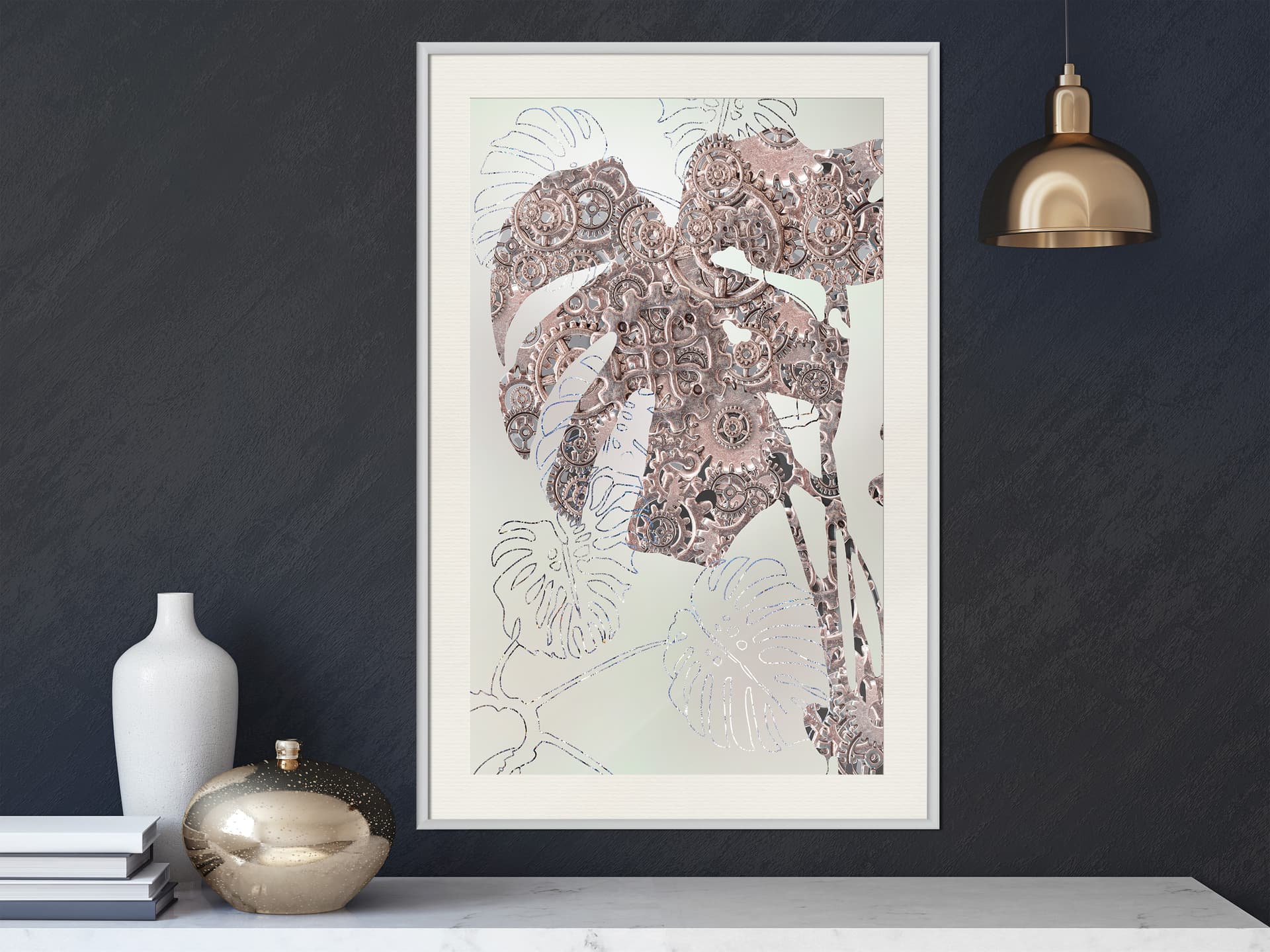 

Plakat - Zdobiona monstera (rozmiar 20x30, wykończenie Rama biała z passe-partout)
