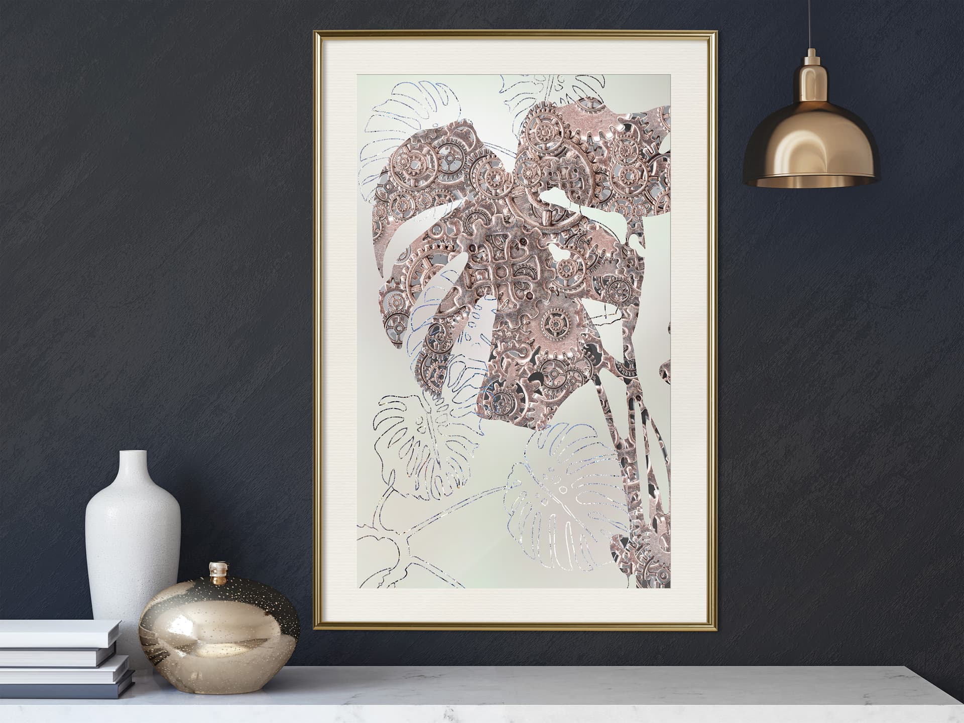

Plakat - Zdobiona monstera (rozmiar 20x30, wykończenie Rama złota z passe-partout)
