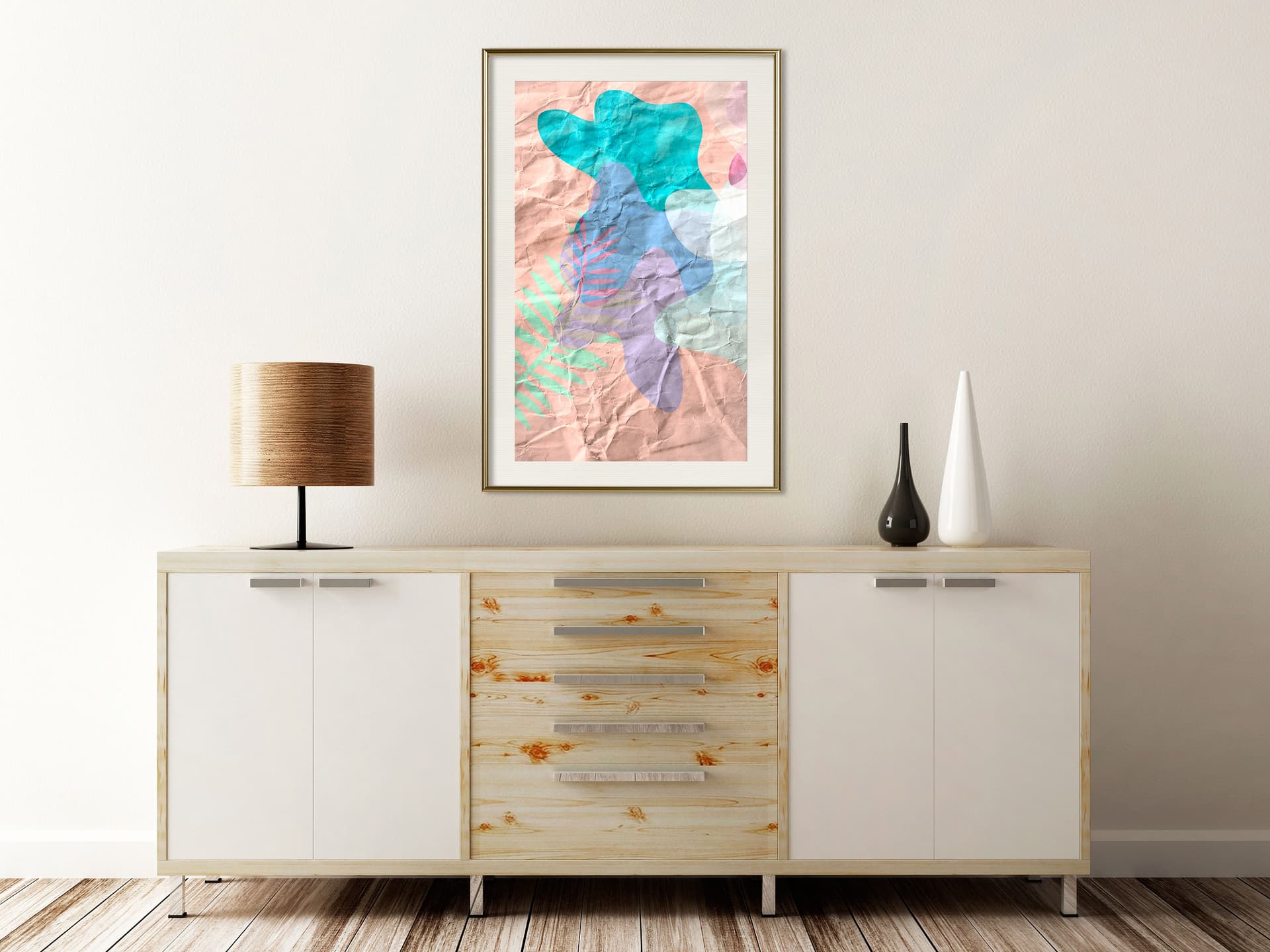 

Plakat - Kolorowy kamuflaż (brzoskwiniowy) (rozmiar 30x45, wykończenie Rama złota z passe-partout)