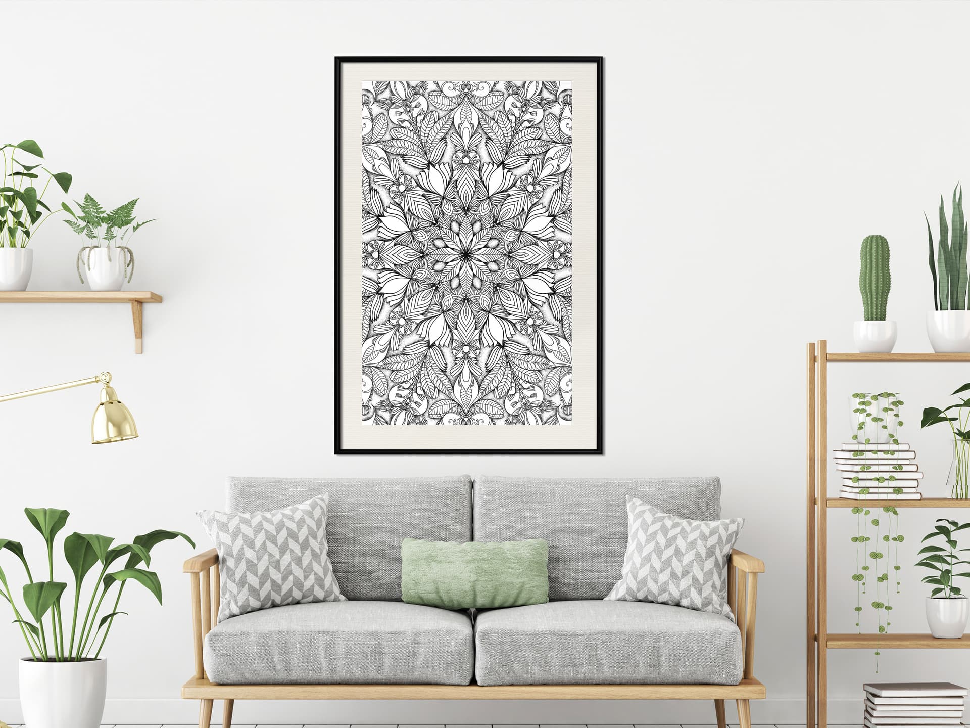 

Plakat - Bezbarwna mandala (rozmiar 20x30, wykończenie Rama czarna z passe-partout)