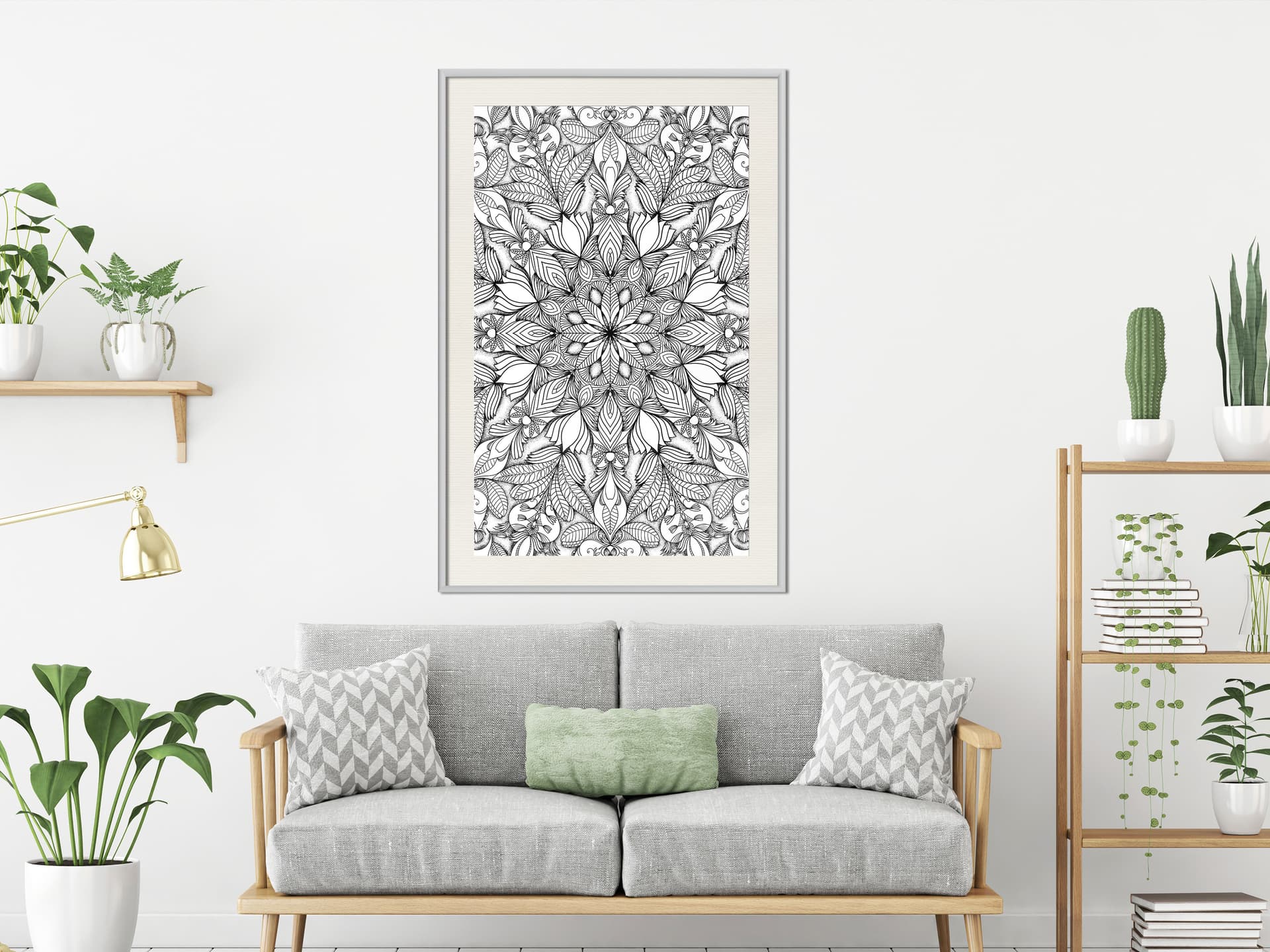 

Plakat - Bezbarwna mandala (rozmiar 30x45, wykończenie Rama biała z passe-partout)