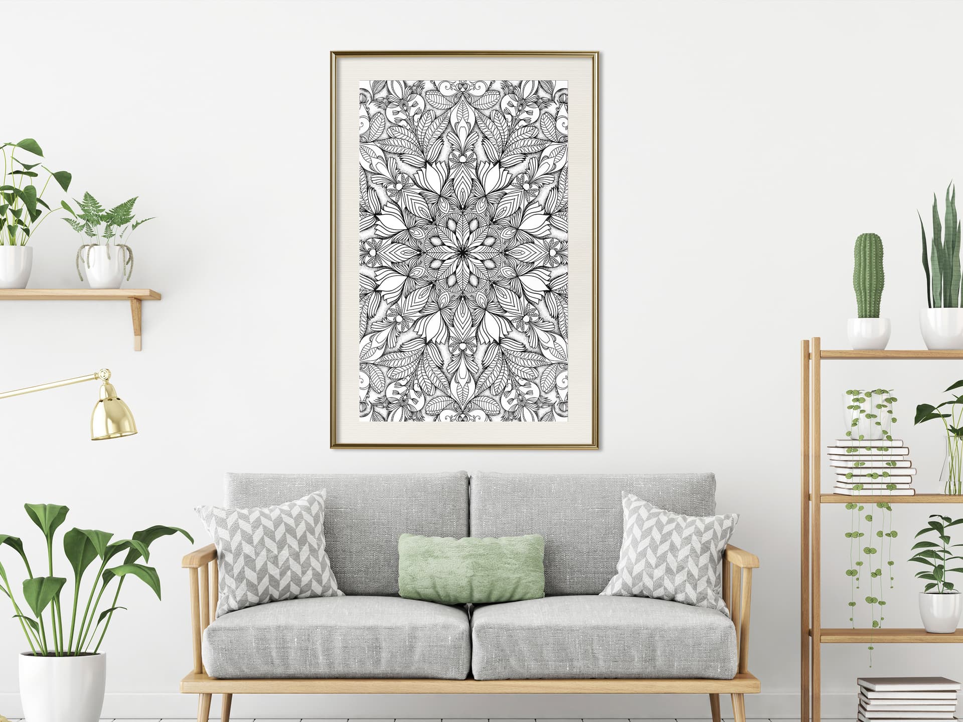 

Plakat - Bezbarwna mandala (rozmiar 40x60, wykończenie Rama złota z passe-partout)