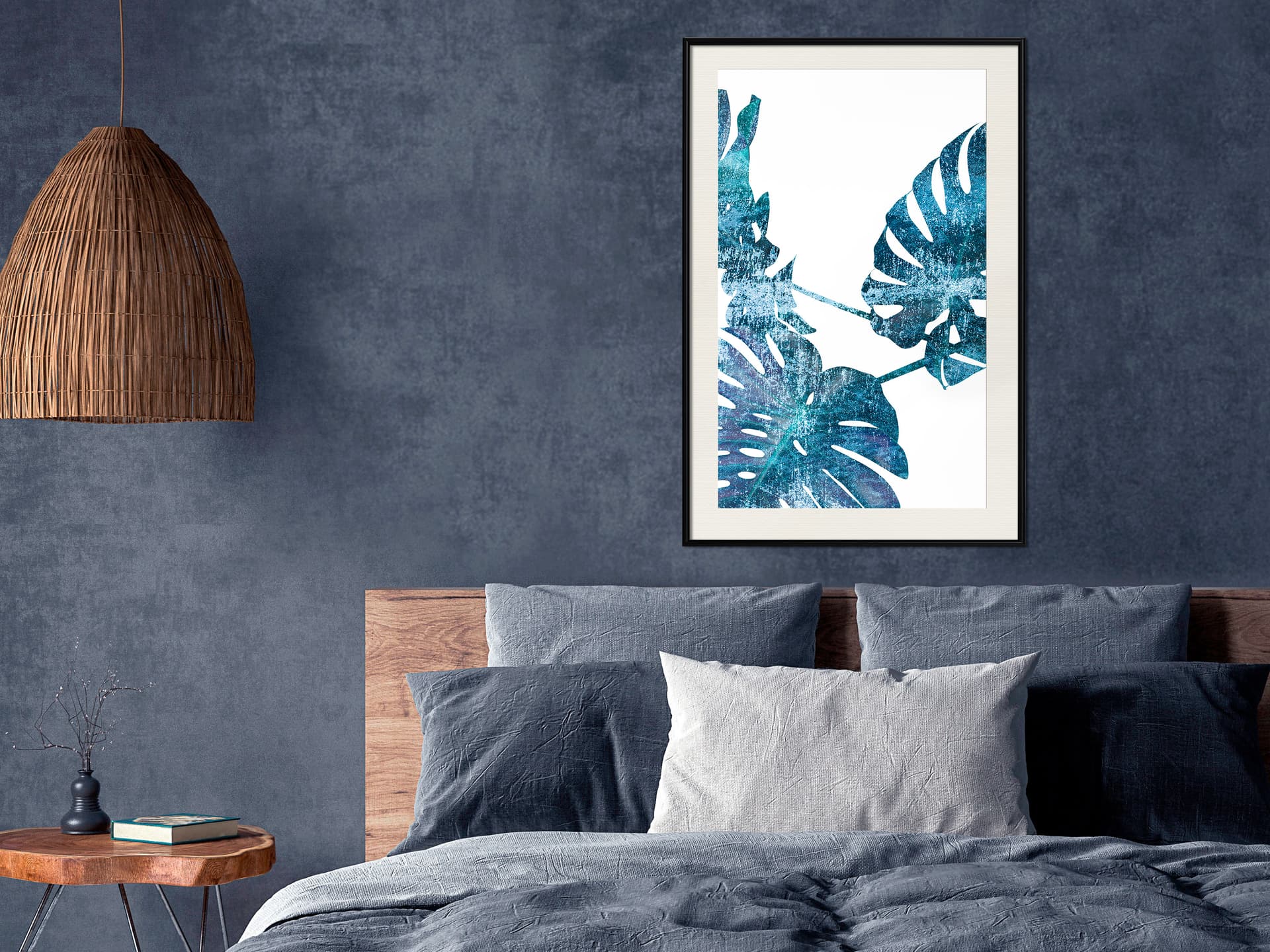

Plakat - Szafirowa monstera (rozmiar 20x30, wykończenie Rama czarna z passe-partout)