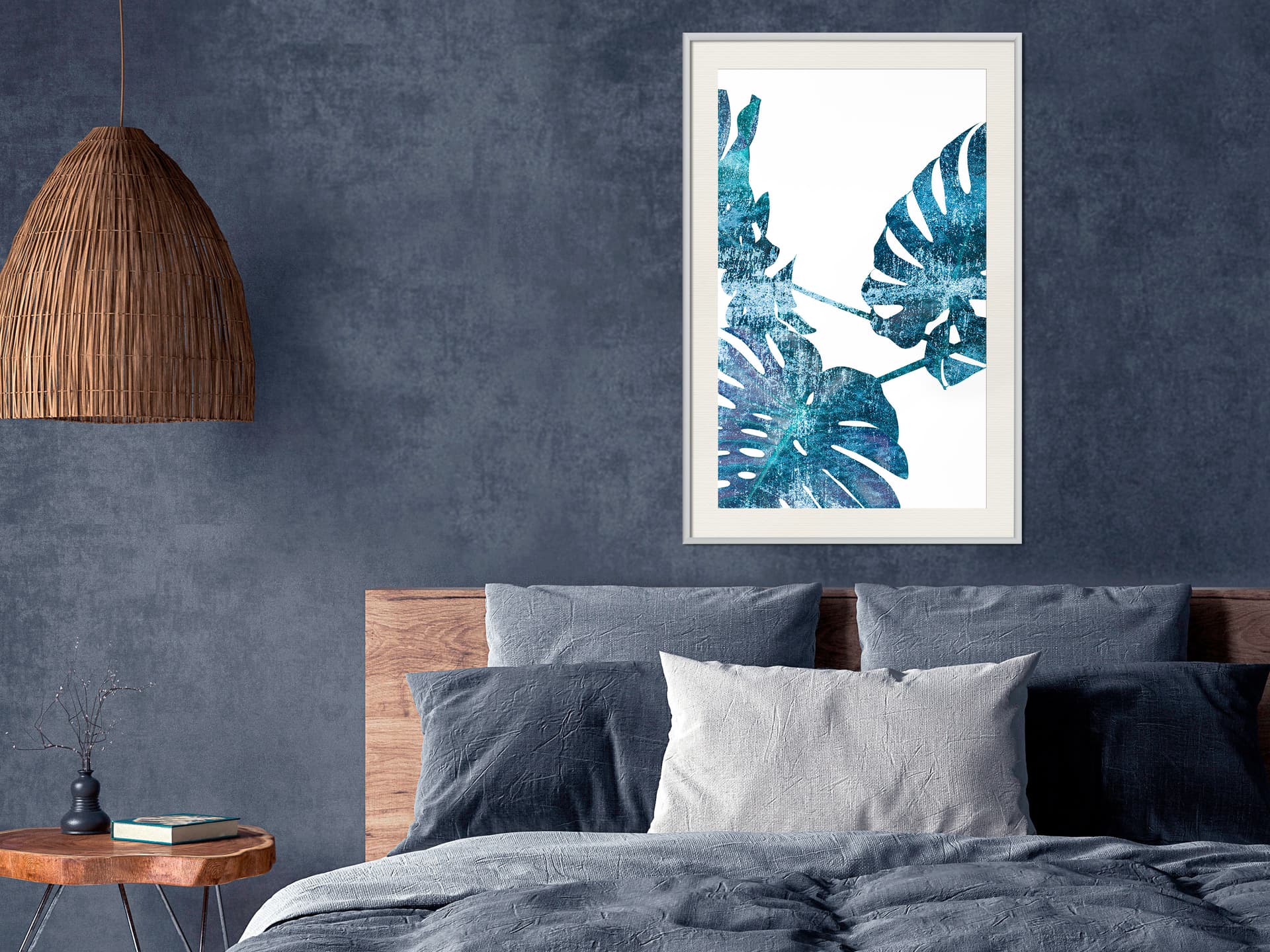 

Plakat - Szafirowa monstera (rozmiar 30x45, wykończenie Rama biała z passe-partout)