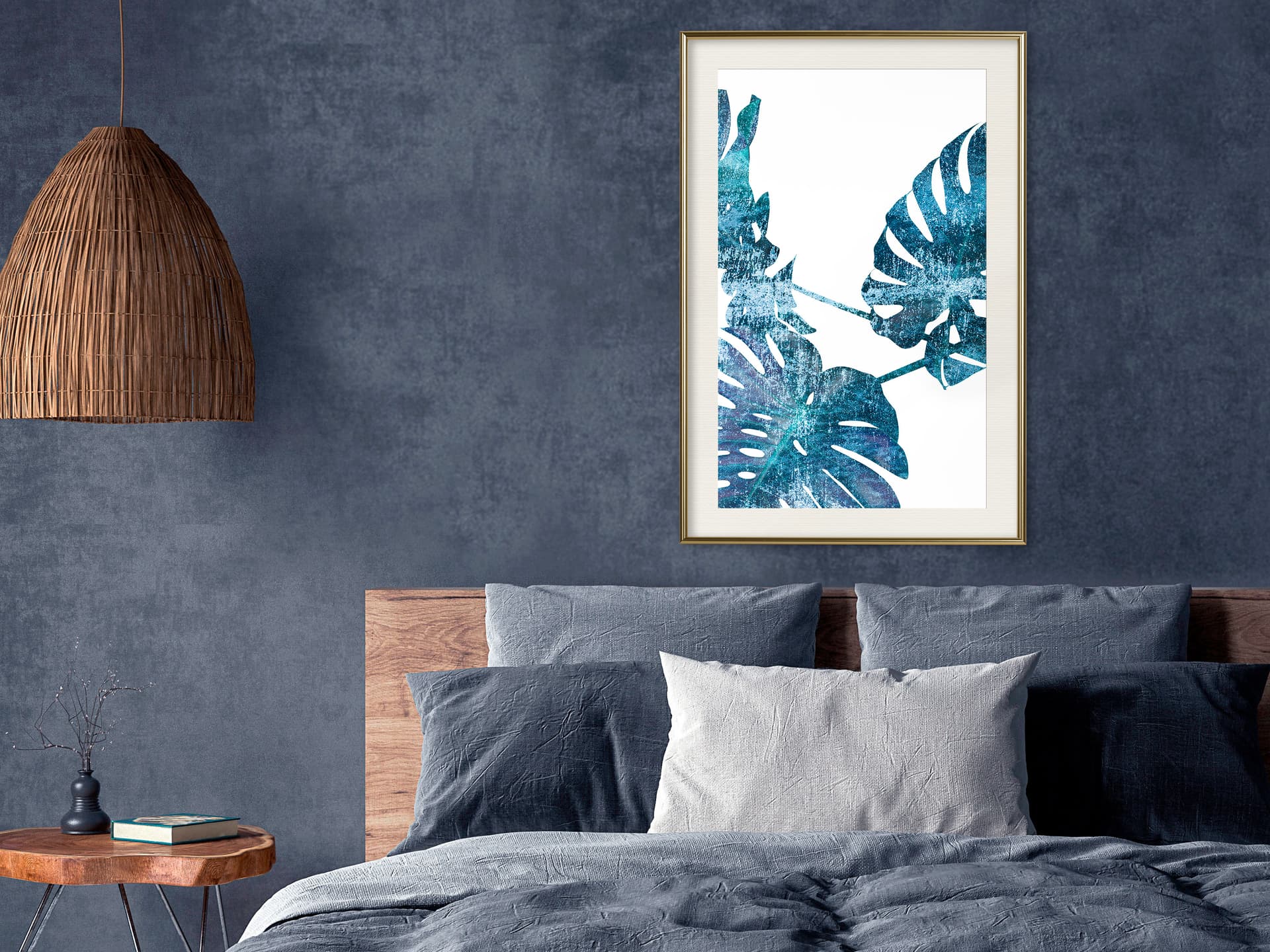 

Plakat - Szafirowa monstera (rozmiar 30x45, wykończenie Rama złota z passe-partout)