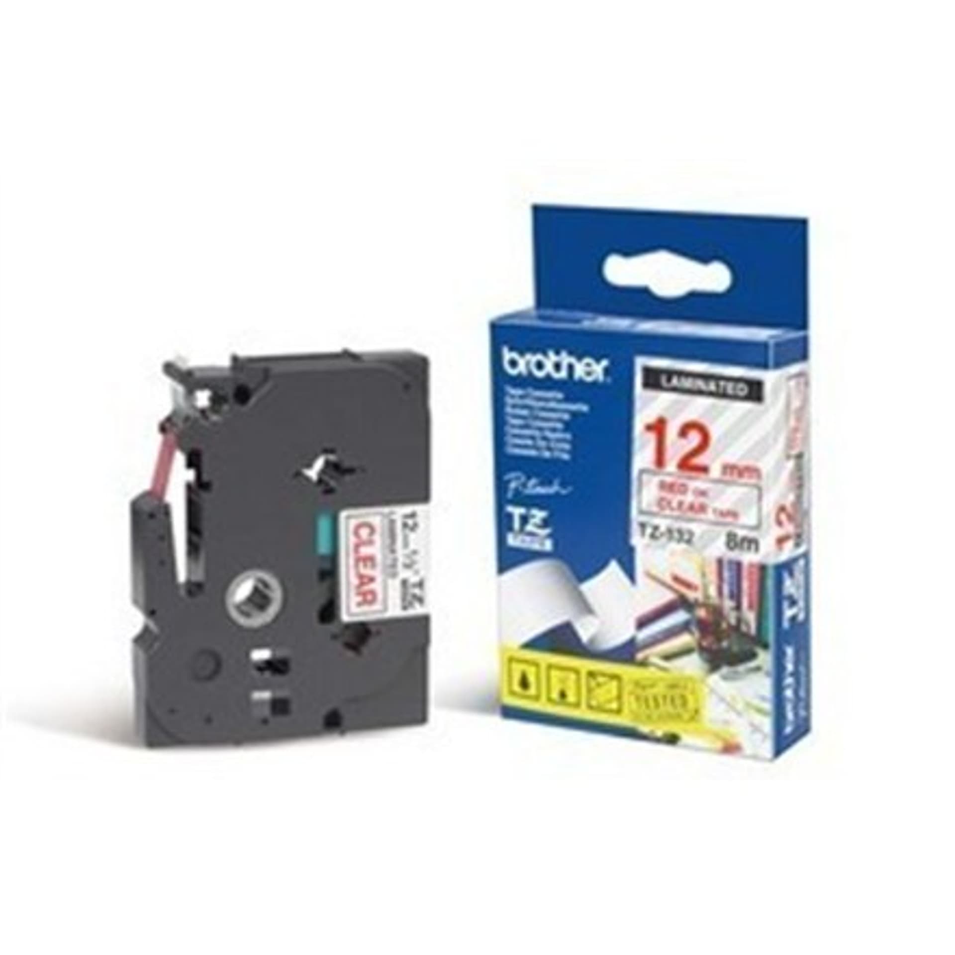 

Brother TZe-132 Laminated Tape Red on Clear, TZe, 8 m, 1.2 cm