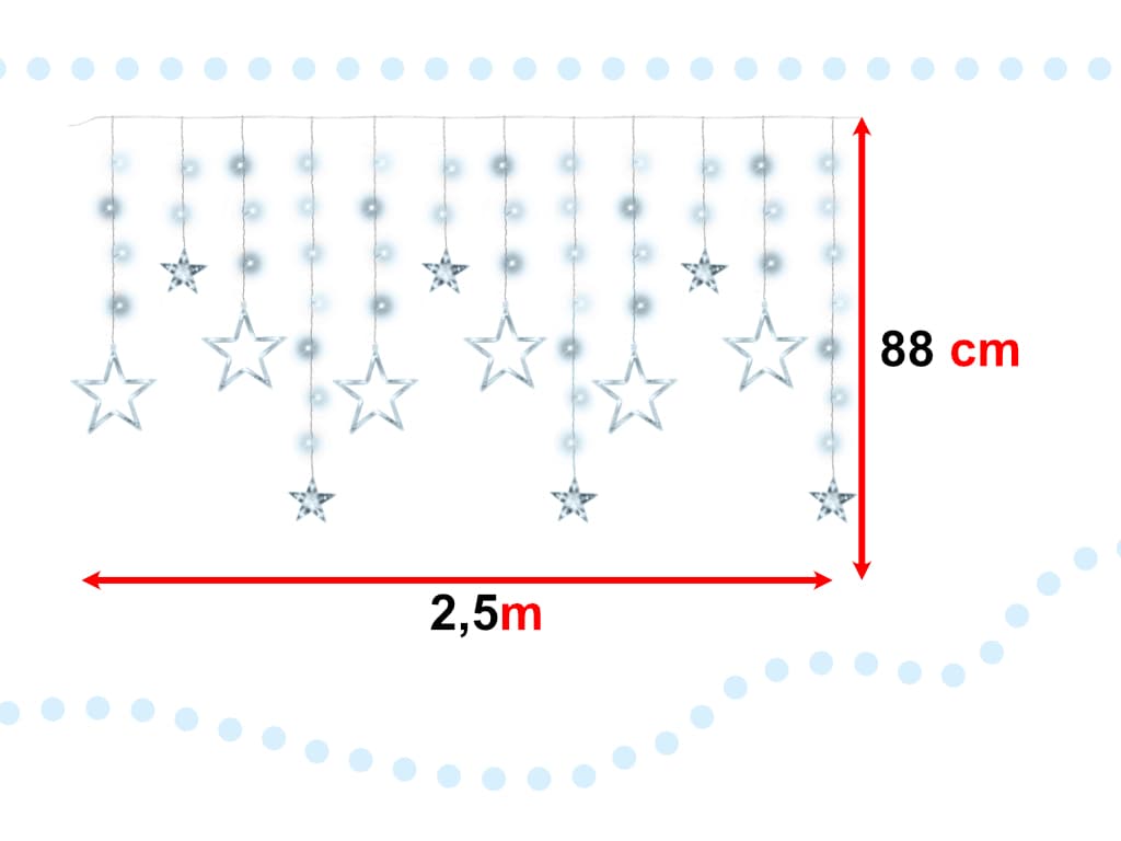 

Lampki LED kurtyna gwiazdki 2,5m 138LED zimny biały
