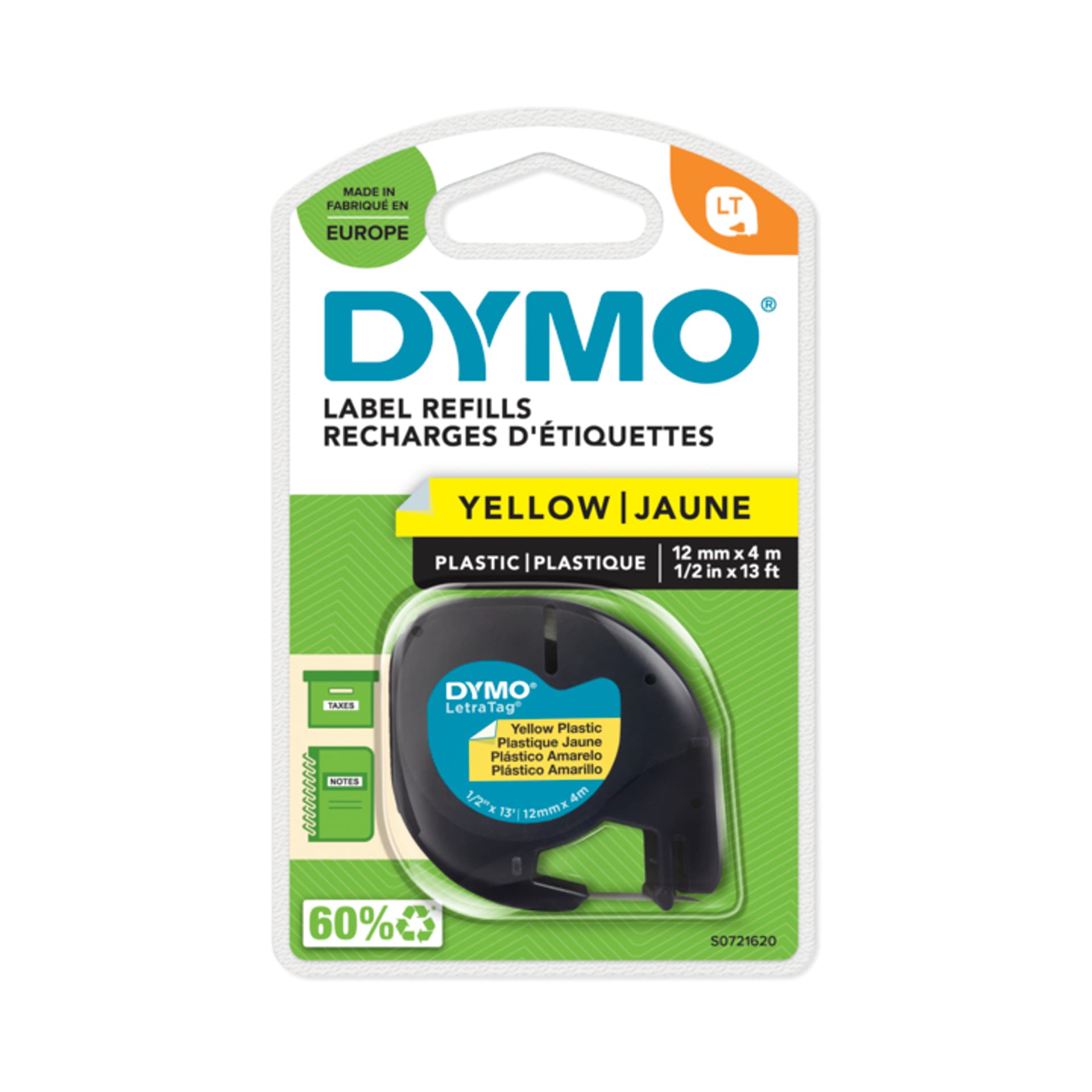 

DYMO taśma 12mm/4m - plastikowa, żółta