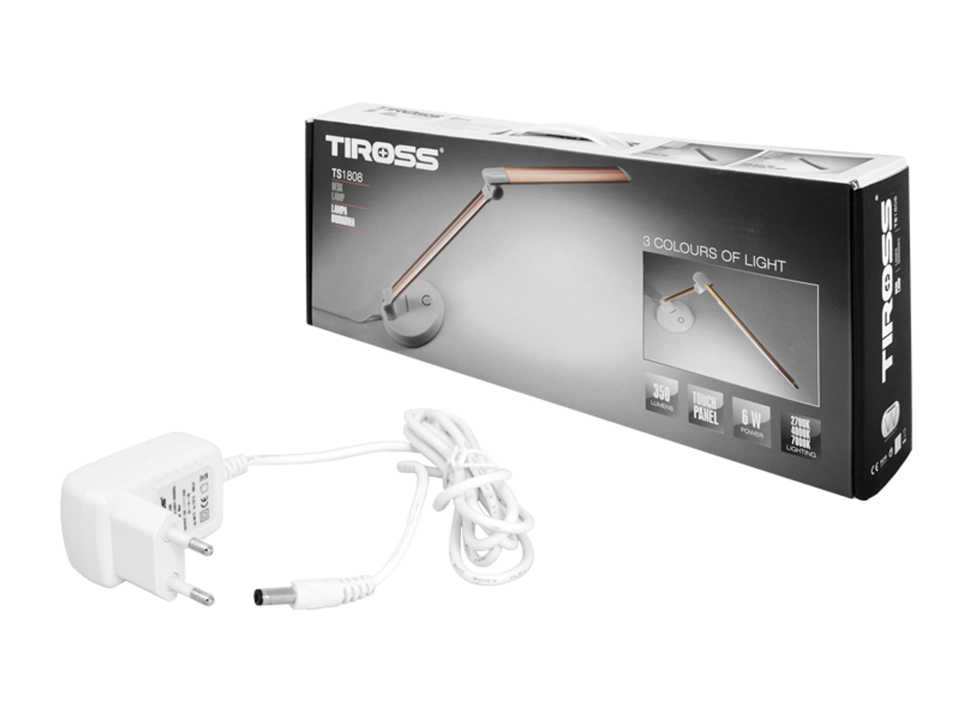

1 szt. Lampka biurkowa TS-1808 60-LED, 6W, potrójna regulacja temperatury barwowej 2700K/4000K/7000K, złota.