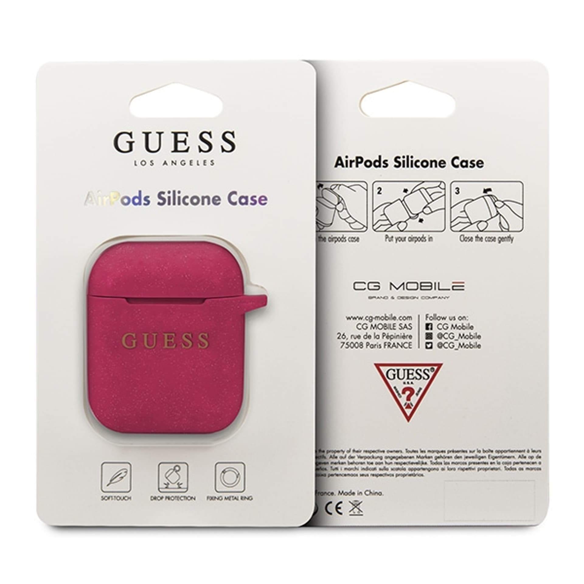 

Guess GUACCSILGLFU AirPods cover fuksja/fuchsia Silicone Glitter