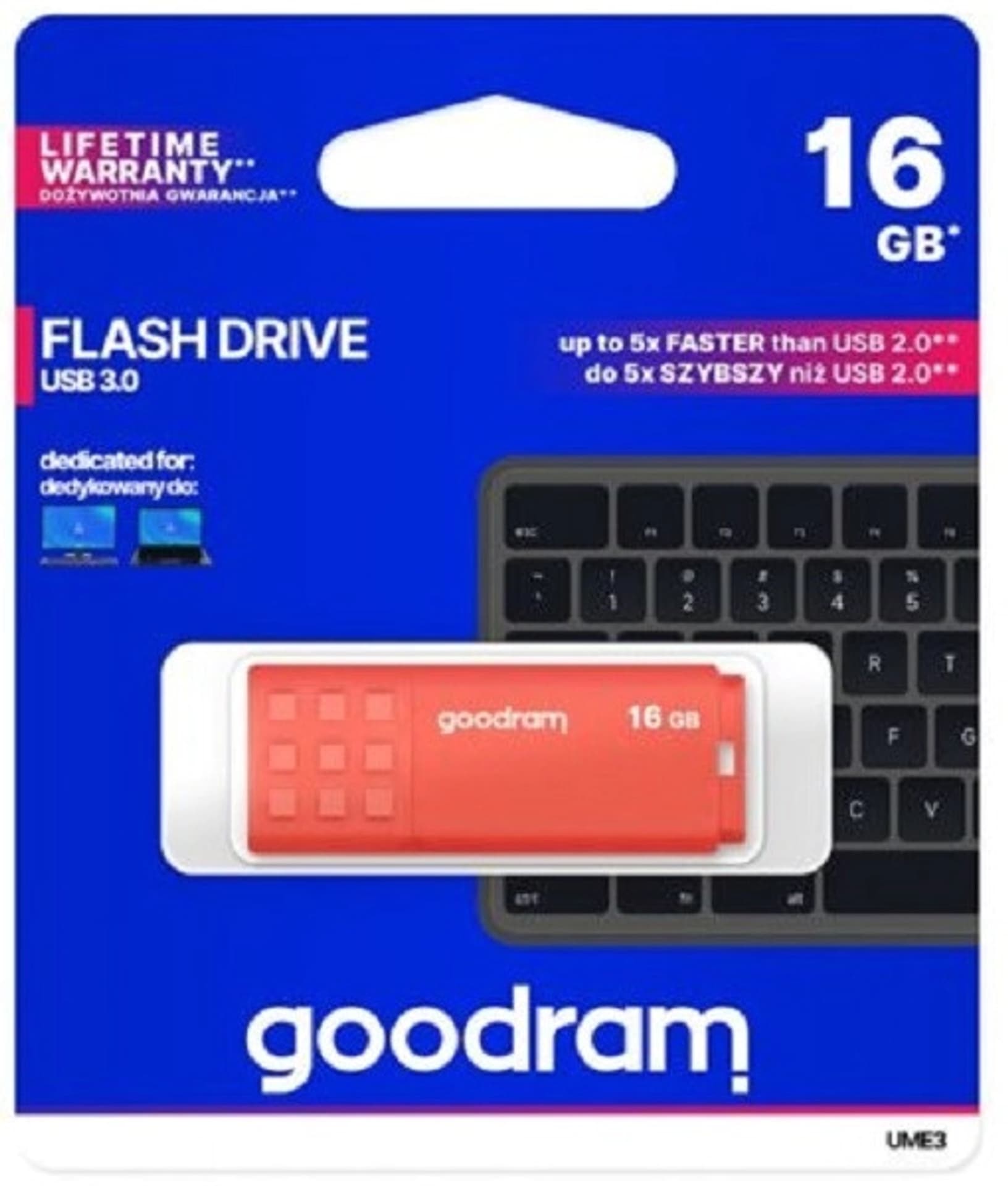 

Pendrive GoodRam UME3 UME3-0160O0R11 (16GB; USB 3.0; kolor pomarańczowy)