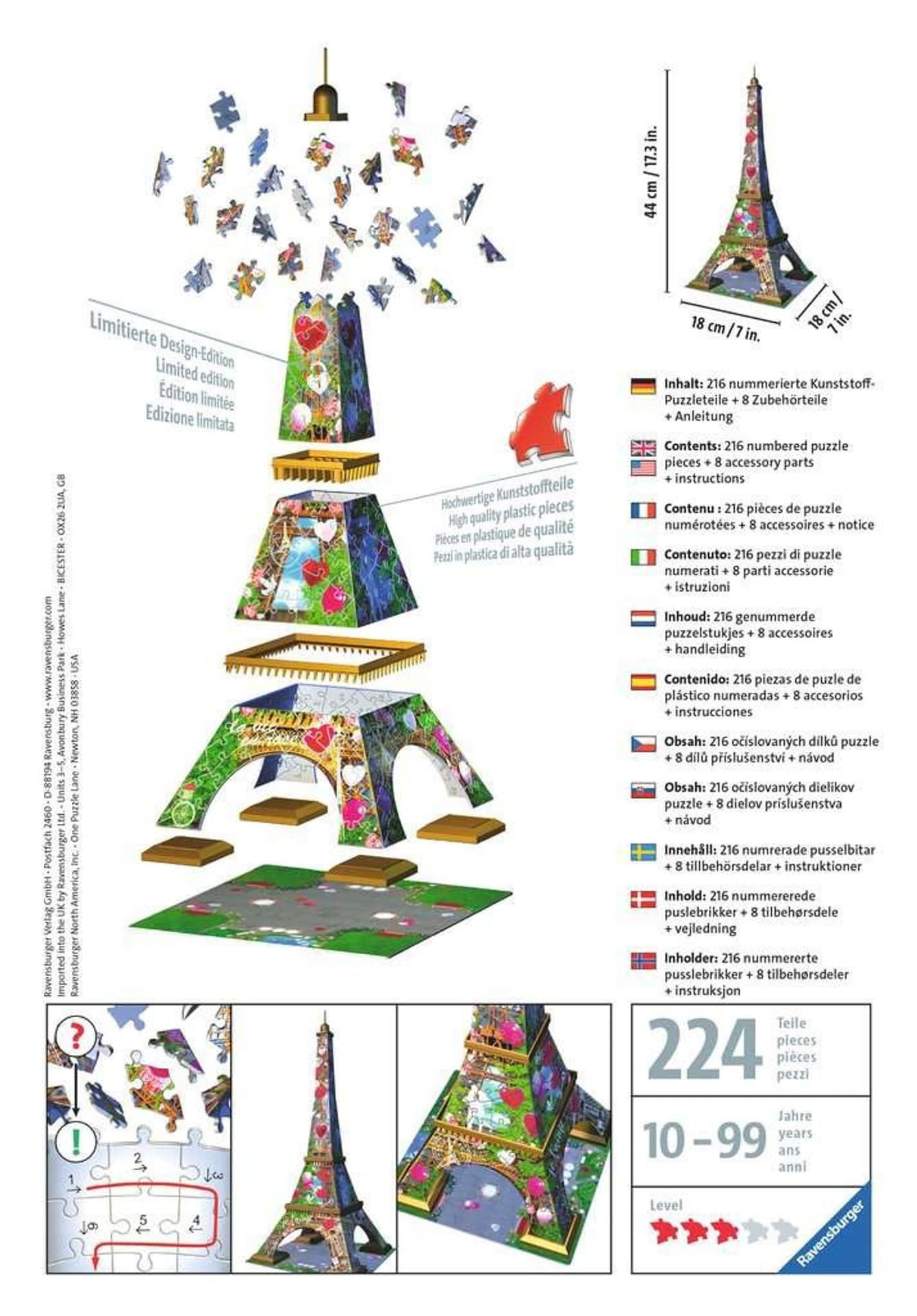 

Puzzle 216 elementów 3D Wieża Eiffla Love Edition