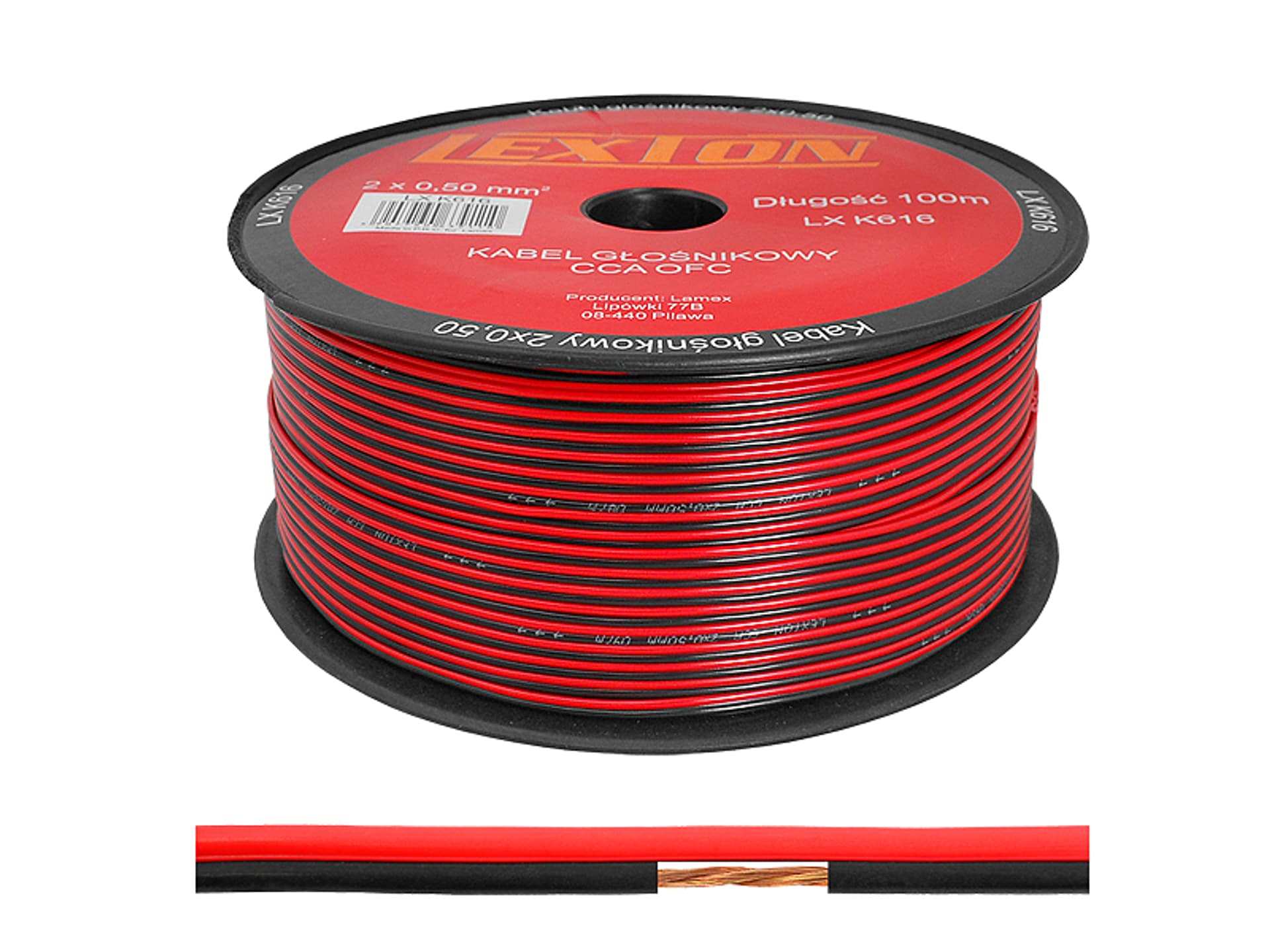 

Kabel głośnikowy LEXTON 2x0.50 CCA czarno/czerwony (1LM)