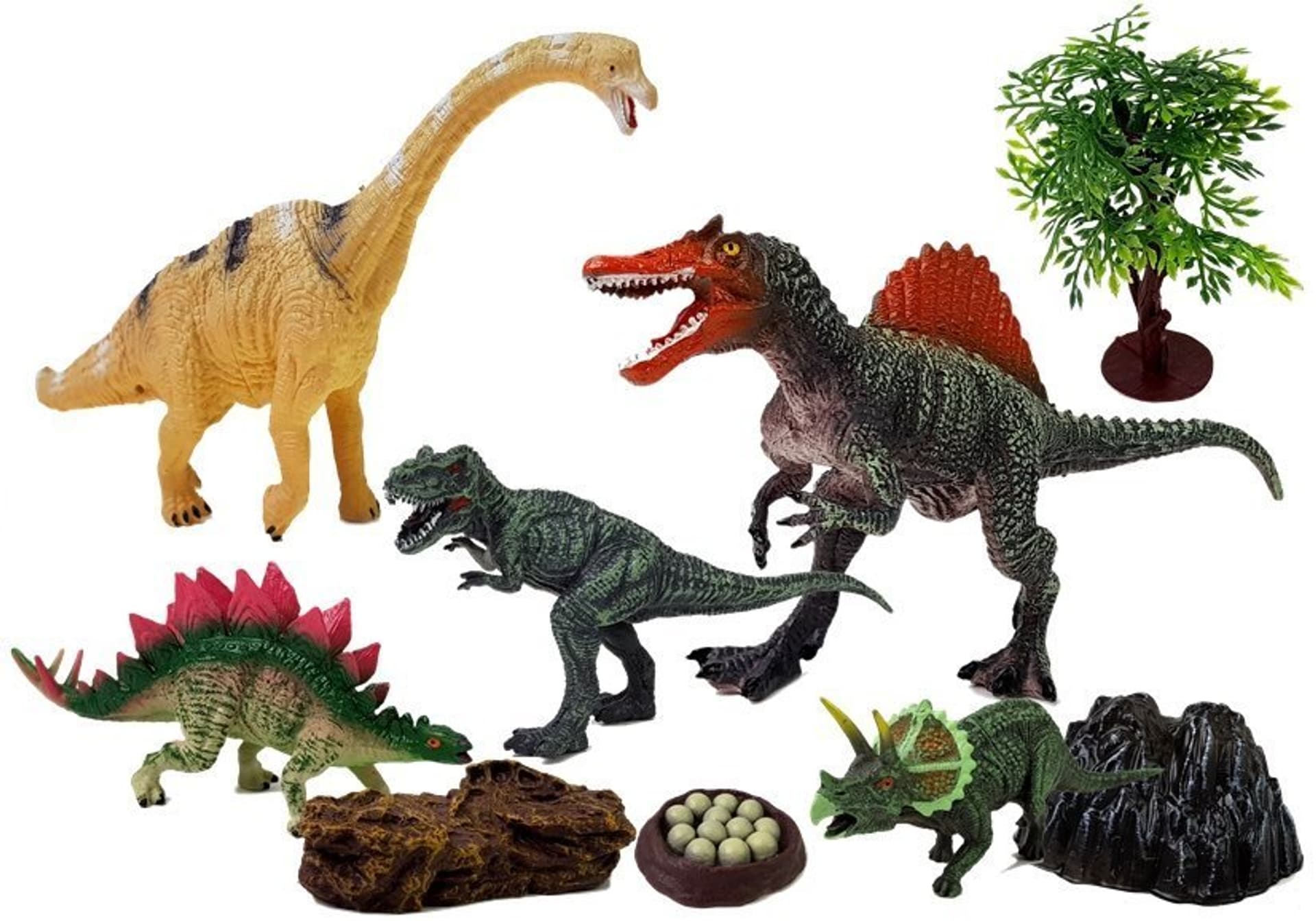 

Dinozaury Zestaw Figurek 5 sztuk z Akcesoriami, Kamienie, Drzewko