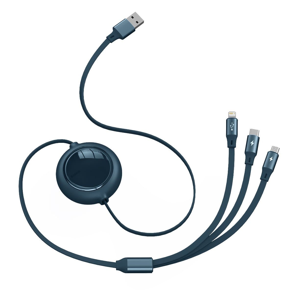 

Kabel USB 3w1 Baseus Bright Mirror, micro USB / Lightning / USB-C, płaski, 3.5A, 1.2m (niebieski)