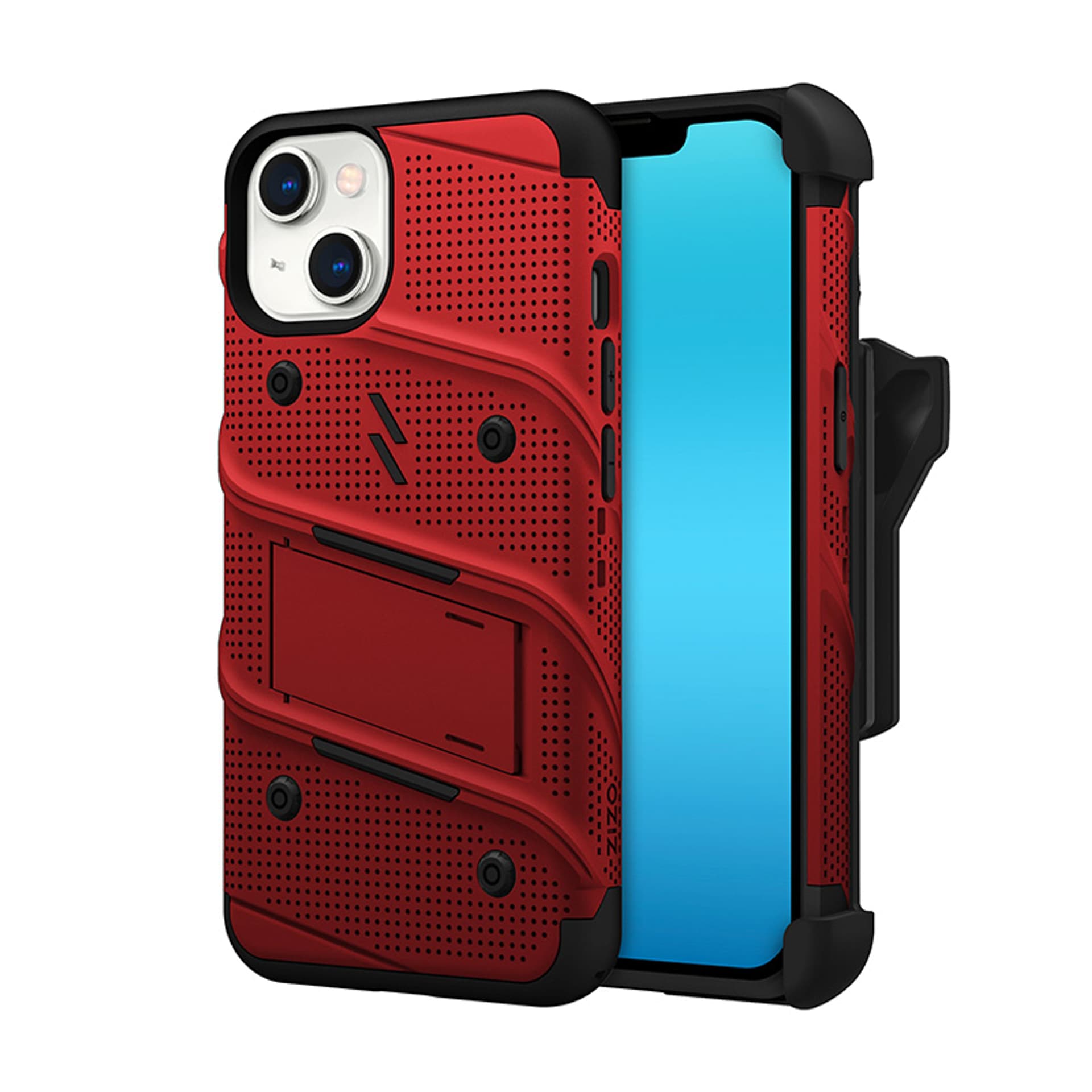 

ZIZO BOLT Series - Pancerne etui iPhone 14 ze szkłem 9H na ekran + uchwyt z podstawką (czerwony)