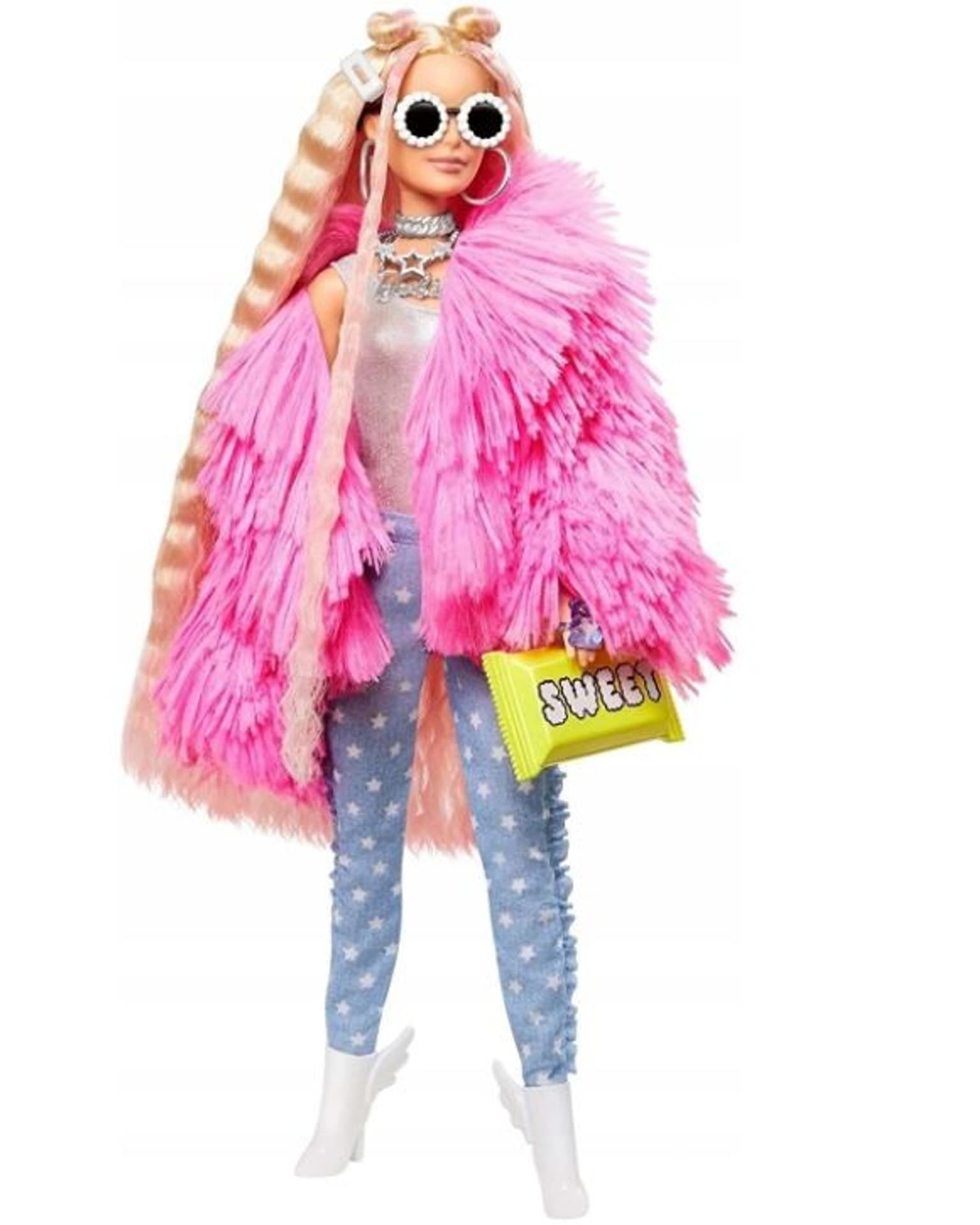 

Lalka Barbie Extra Moda Blondynka różowe futro