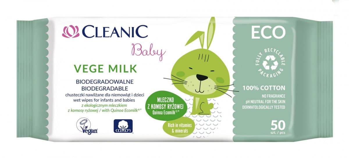 

Cleanic Baby Eco Chusteczki nawilżane dla niemowląt i dzieci Vege Milk - biodegradowalne 1op.-50szt