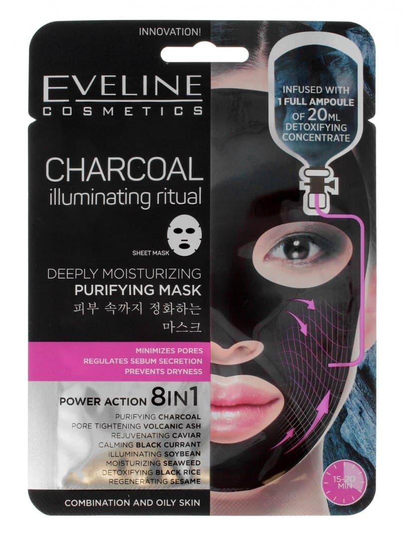 

Eveline Sheet Mask Charcoal Maska na tkaninie 8in1 oczyszczająca 1szt
