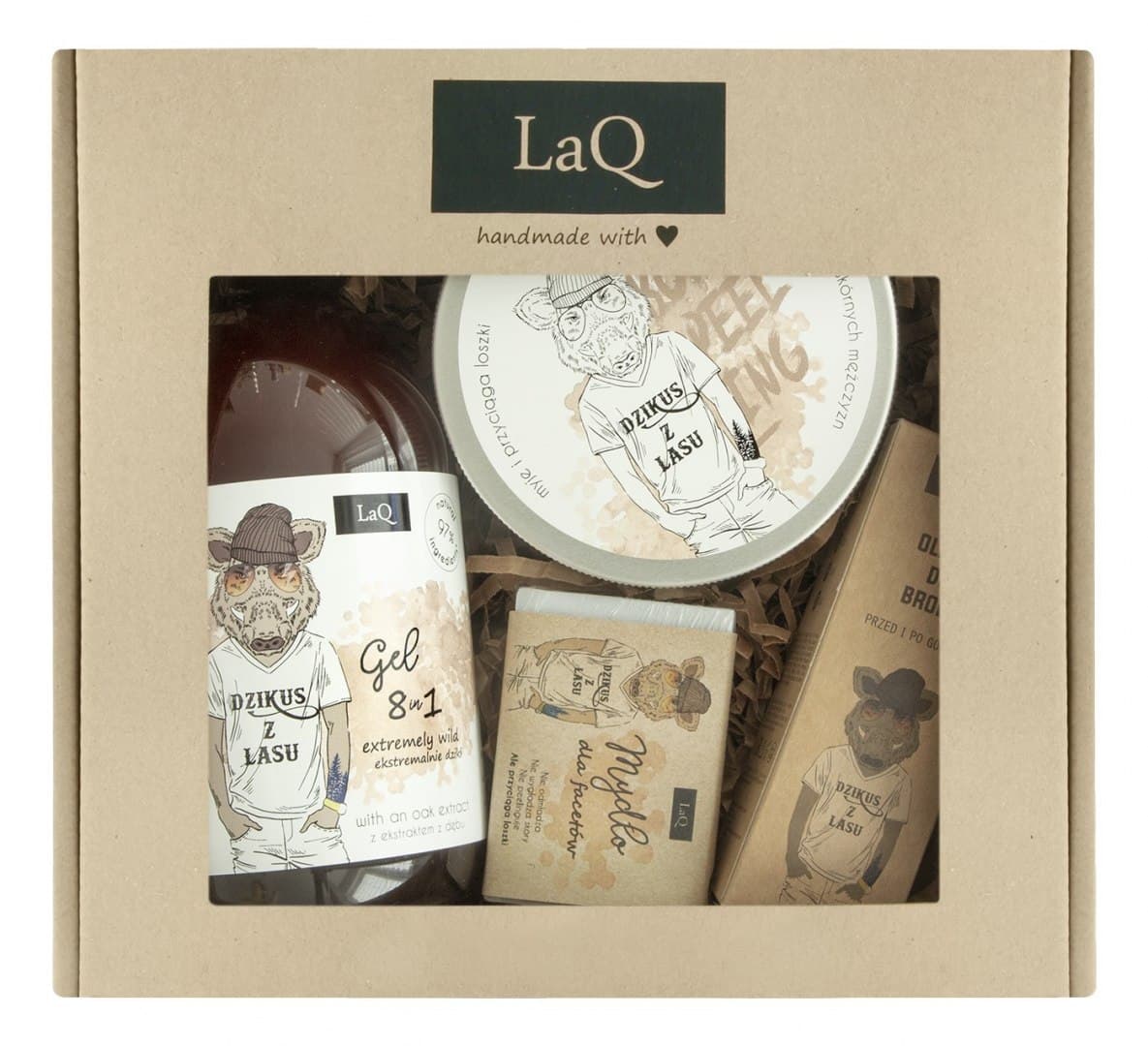 

LaQ Zestaw dla mężczyzn Dzik - Żel pod prysznic +Olejek do brody + Mydło kostka +Peeling
