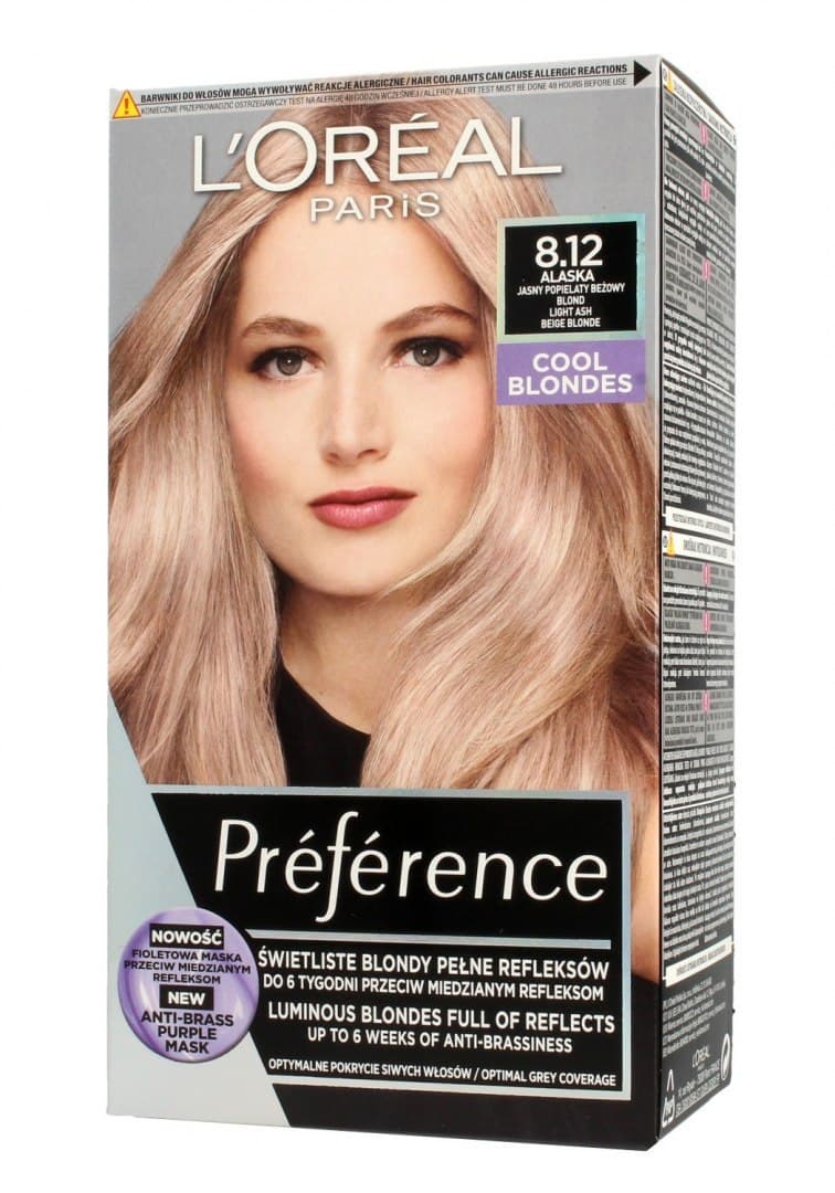 

Loreal Preference Farba do włosów 8.12 Alaska - Jasny Popielaty Beżowy Blond 1op.