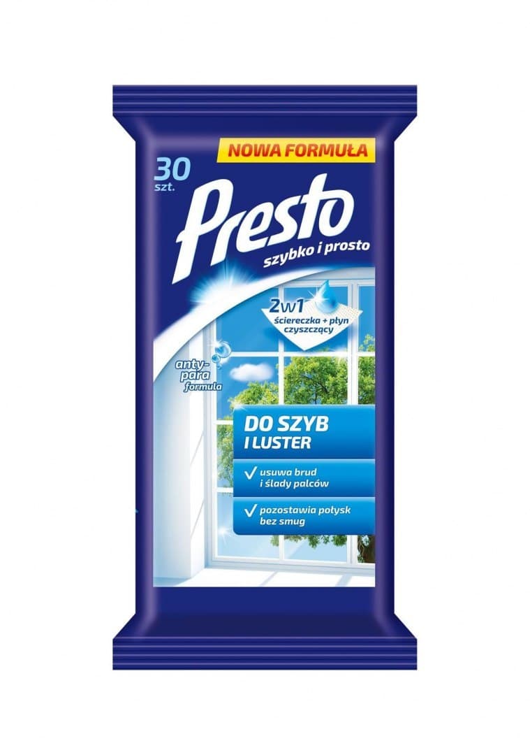 

Presto ŚciereczkI czyszczące+płyn 2w1 do szyb i luster 1op.-30szt