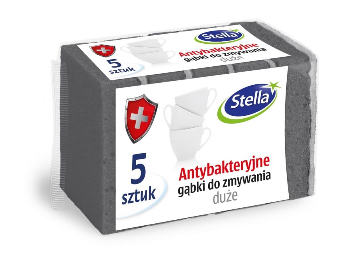 

STELLA Gąbki do zmywania naczyń antybakteryjne duże 1op.-5szt.