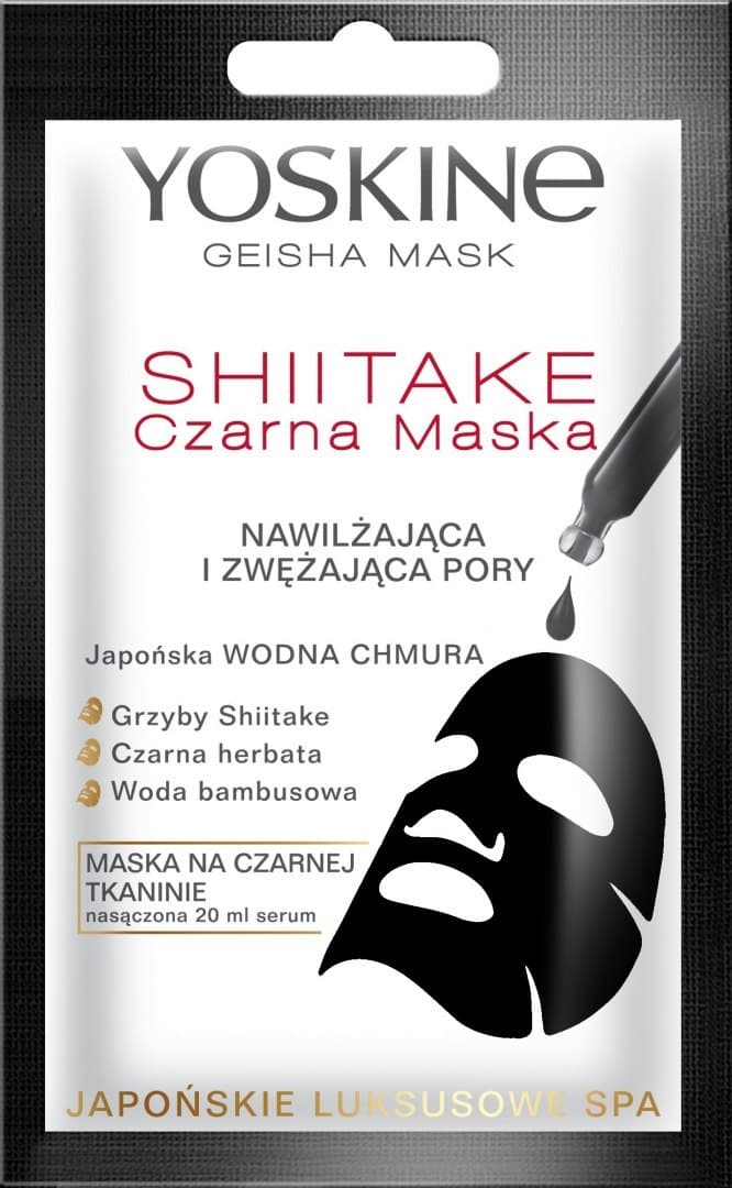 

Yoskine Geisha Mask Shiitake Czarna Maska na tkaninie nawilżająca i zwężająca pory 20ml