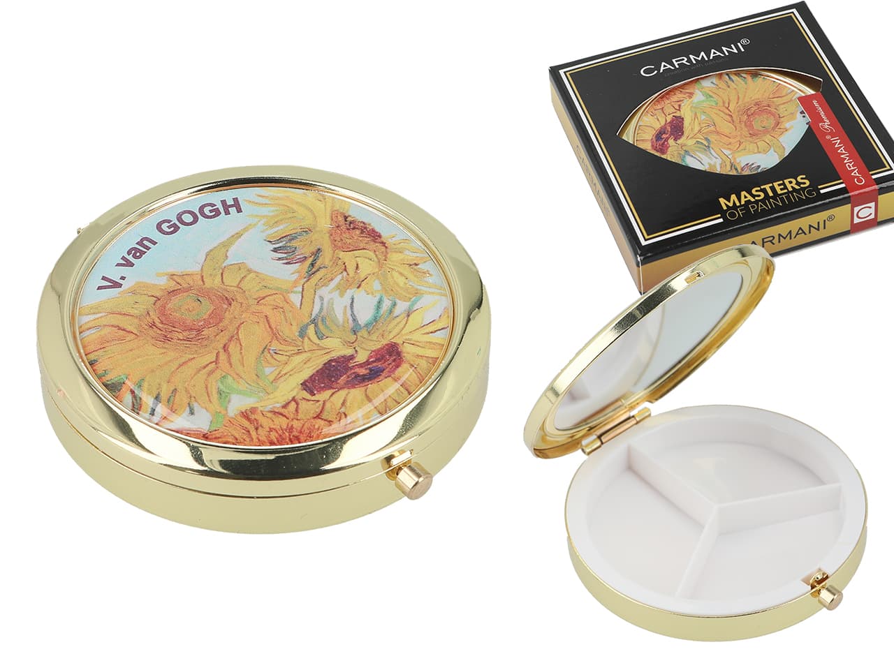 

Puzderko na tabletki, okrągłe z lusterkiem - V. van Gogh, Słoneczniki (CARMANI)