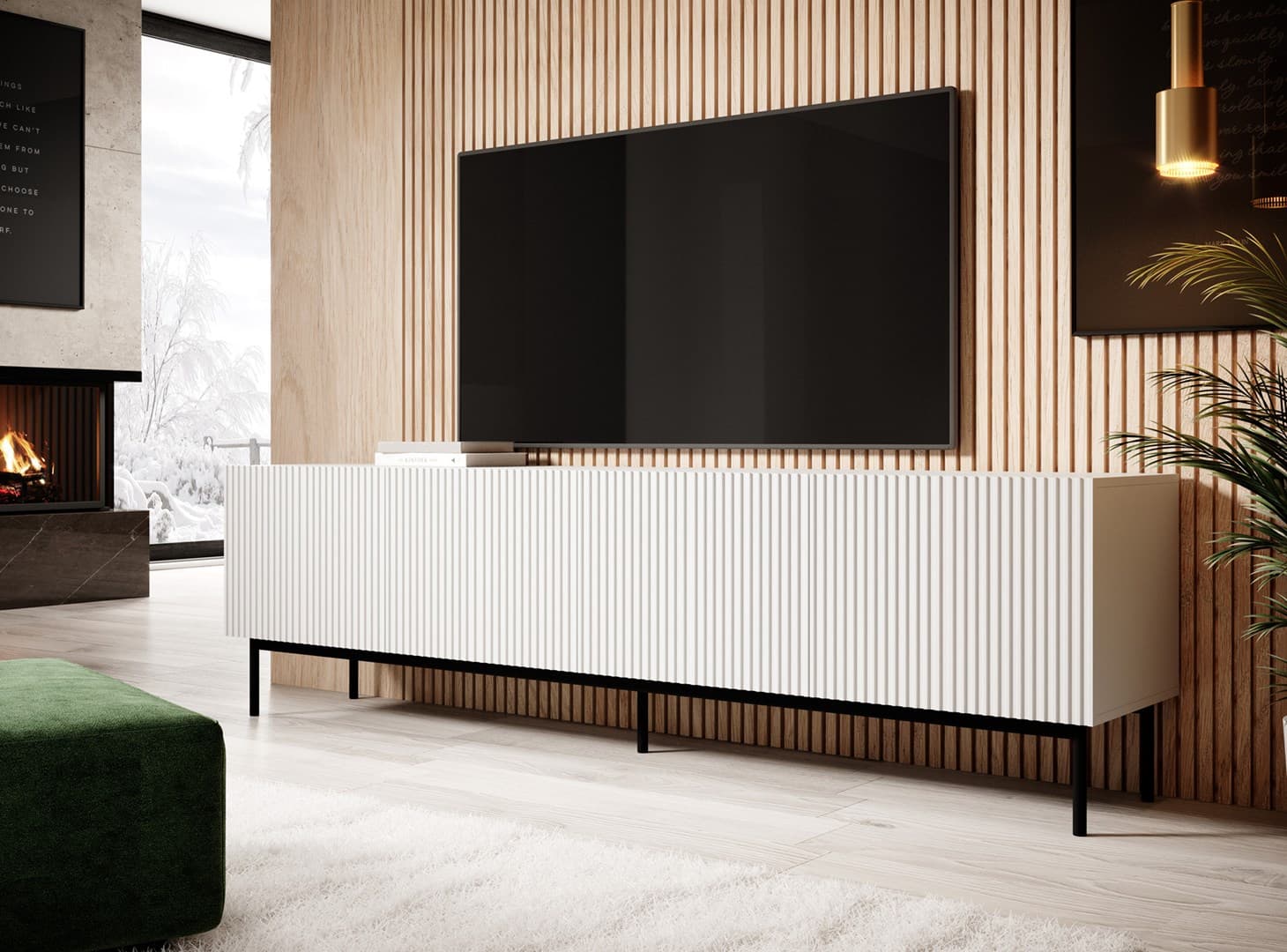 

Szafka RTV PAFOS na czarnym stelażu ze stali 200x40x60 biały mat