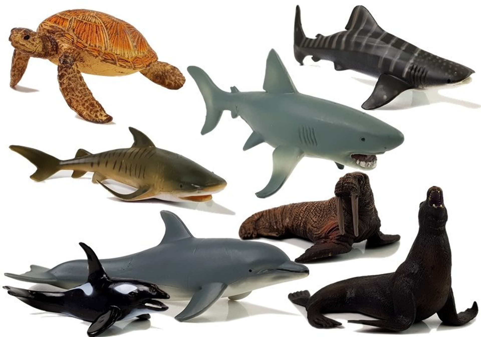 

Figurki Edukacyjne Morskie Zwierzęta 8 Elementów Rekiny Foka Delfin Mors Żółw