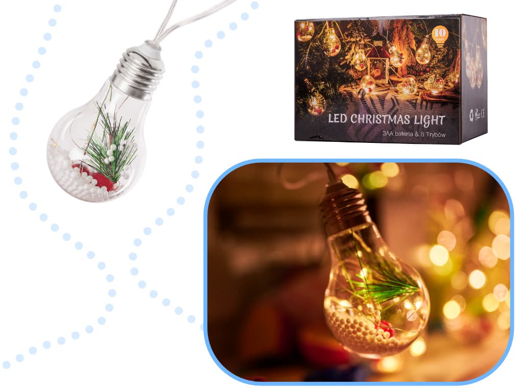 

Lampki LED łańcuch na baterie kurtyna lampki choinkowe kule z dekoracją 3m 50LED ciepły