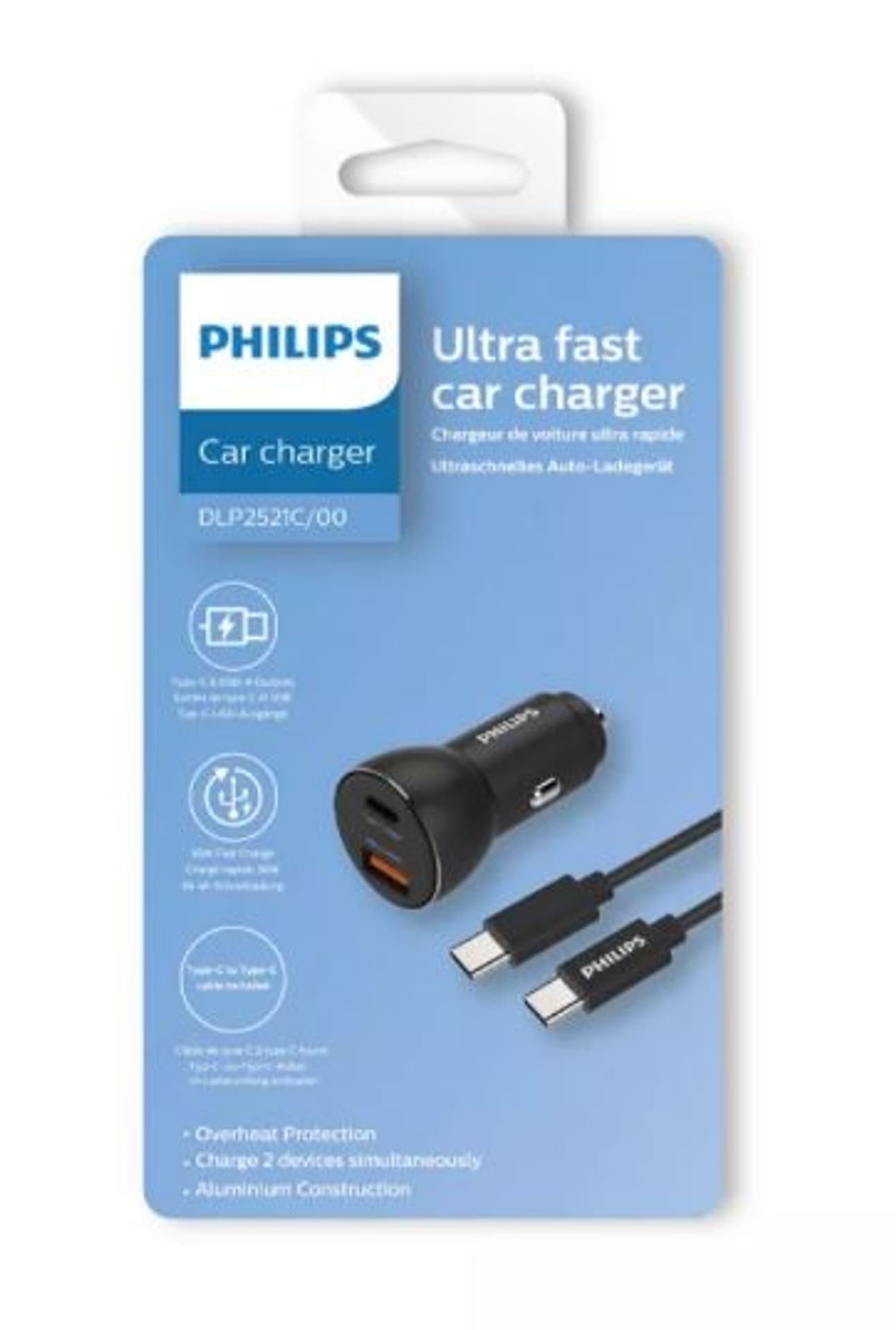

Ładowarka samochodowa USB-A + USB-C (z kablem USB-C)