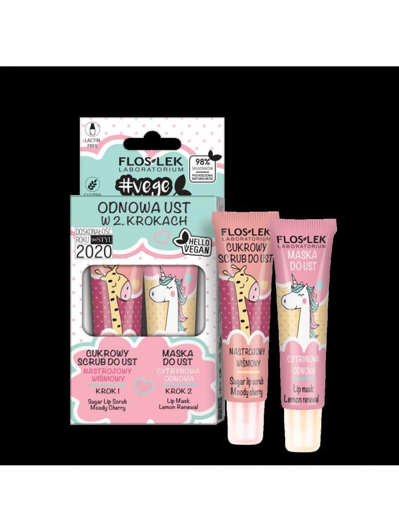 

Floslek Lip Care Vege Zestaw Odnowa Ust (Scrub do ust Nastrojowy Wiśniowy 14g+Maska cytrynowa 14g)