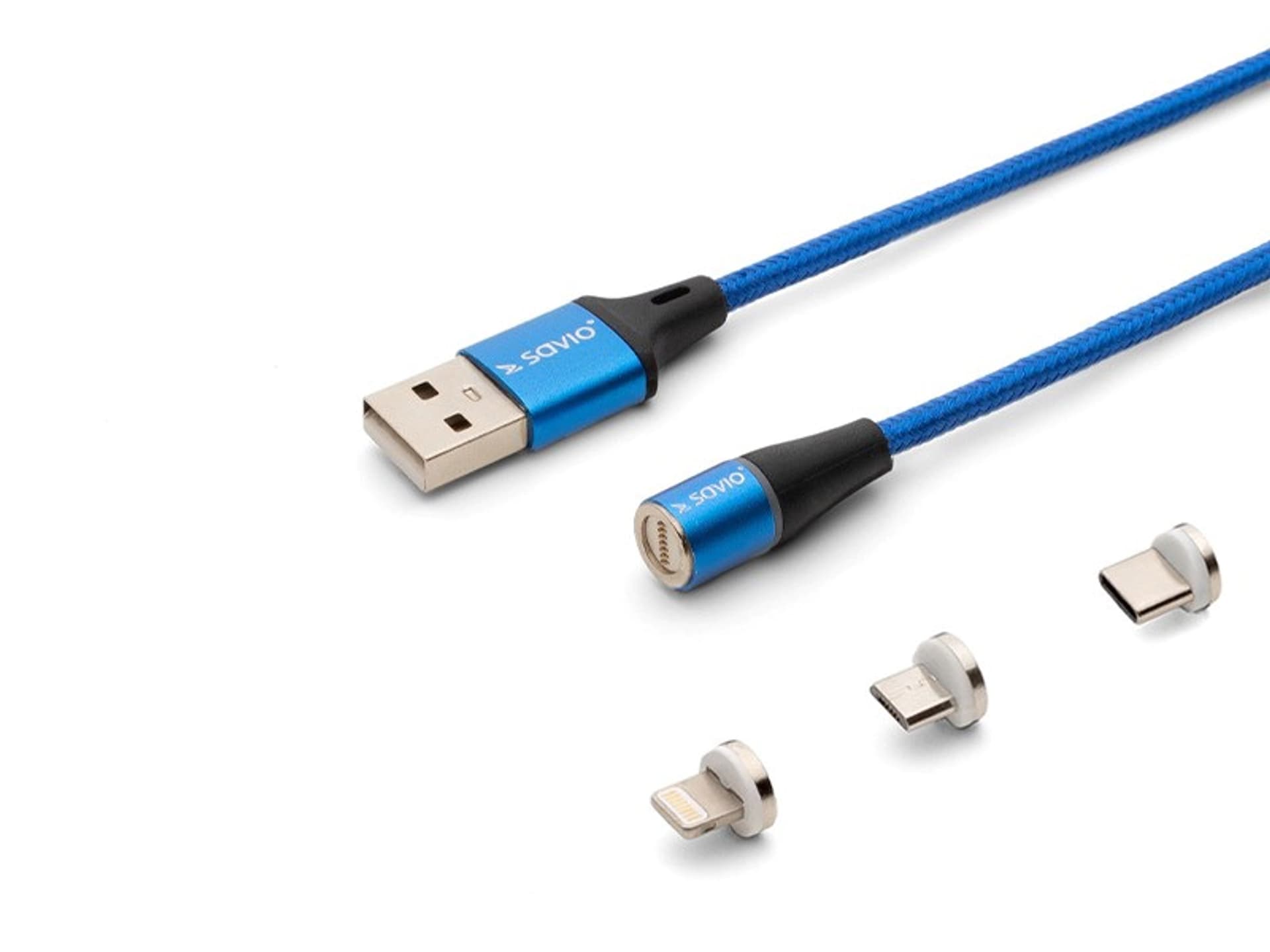 

SAVIO KABEL MAGNETYCZNY USB - USB TYP C, MICRO I LIGHTNING, 2M, NIEBIESKI CL-157