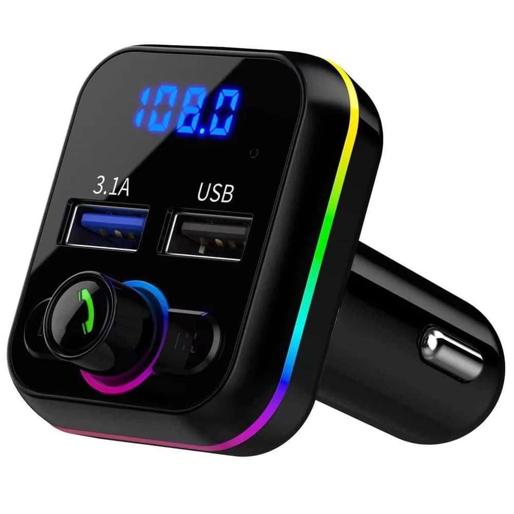 

Transmiter FM Bluetooth 5.0 podświetlenie RGB odtwarzacz MP3 Ładowarka samochodowa 2x USB
