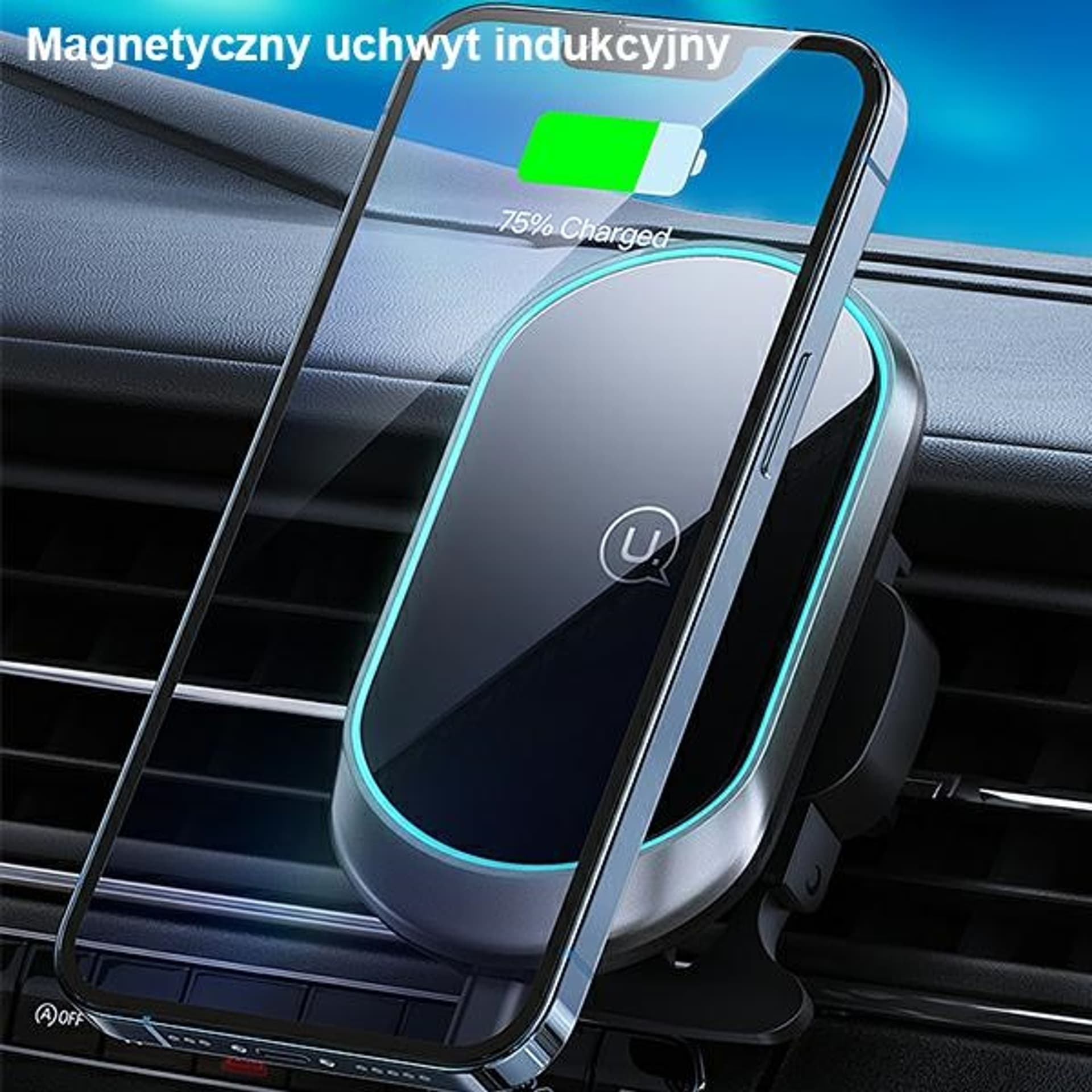 

USAMS Uchwyt indukcyjny Magnetyczny Wireless Charging 15W do kratki went. czarny/black CD182ZJ01 (US-CD182)