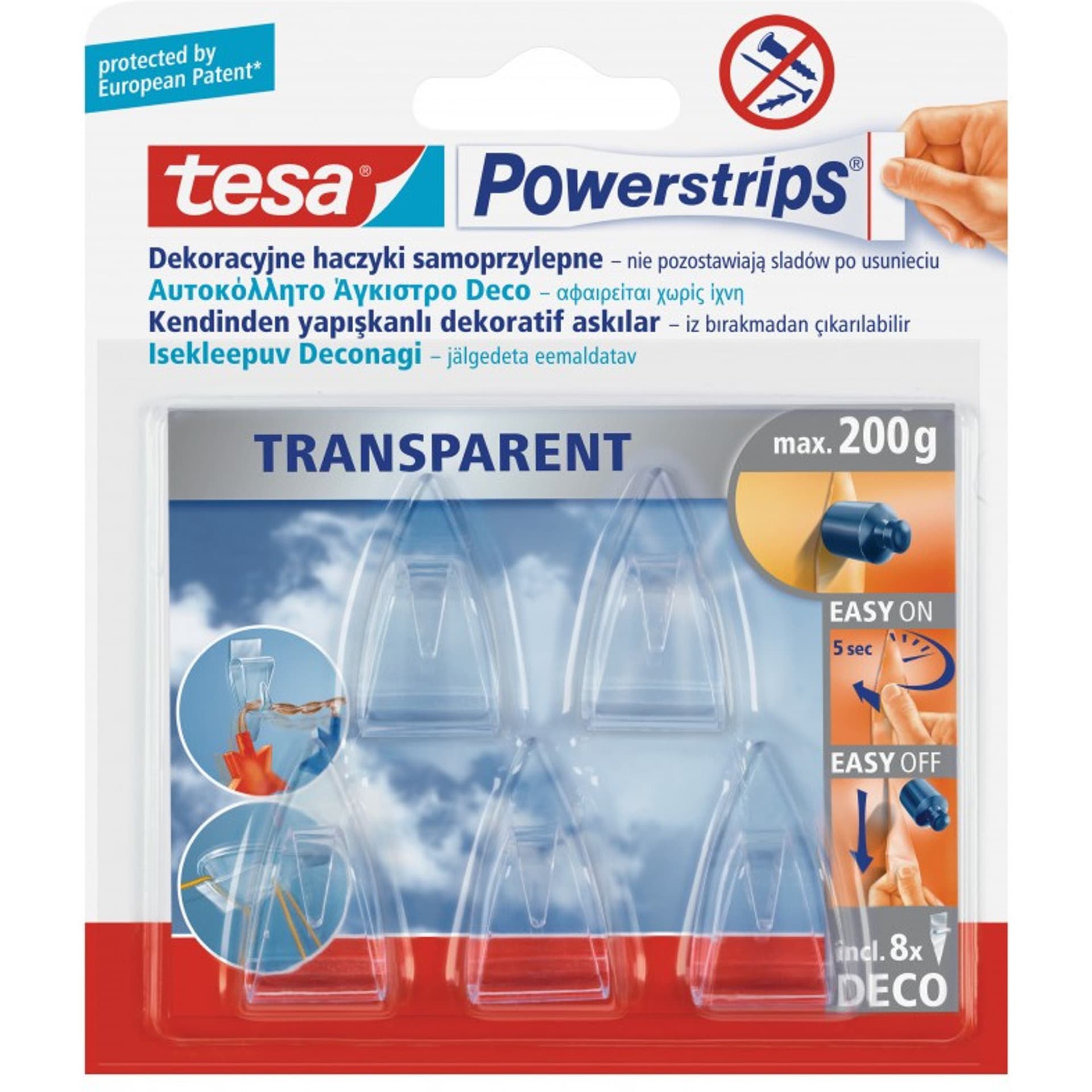 

Haczyki samoprzylep.powerstrips 5 szt. deco przezroczyste