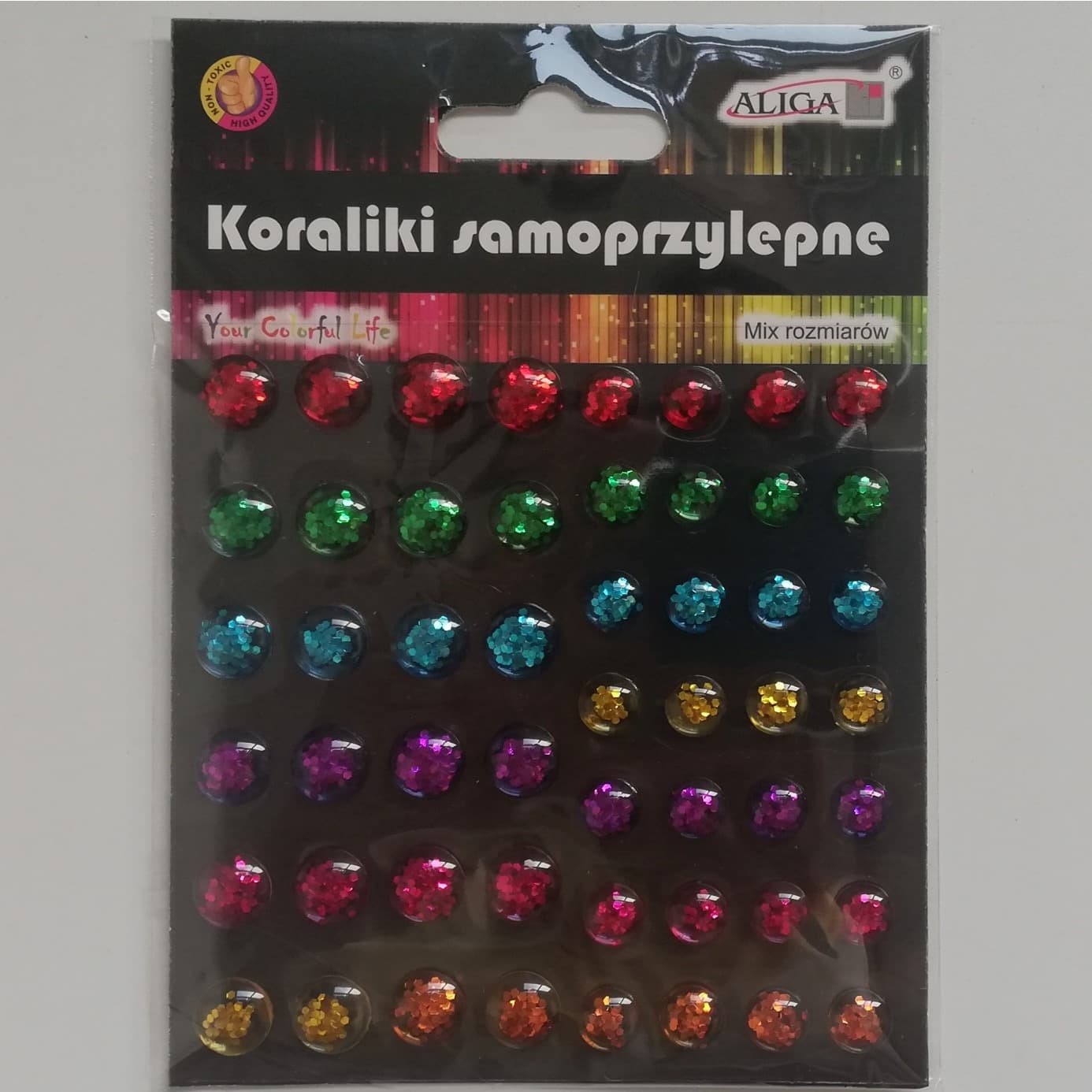 

Dżety kryształki z brokatem samoprzylepne mix kolorów i rozmiarów JET-4811 ALIGA
