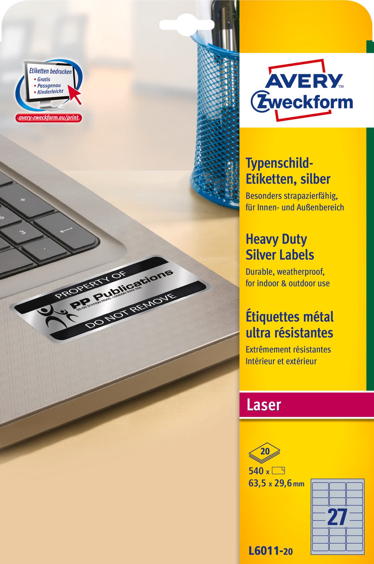 

Etykiety Heavy Duty 63.5x29.6mm srebrne poliestrowe L6011-20szt AVERY ZWECKFORM