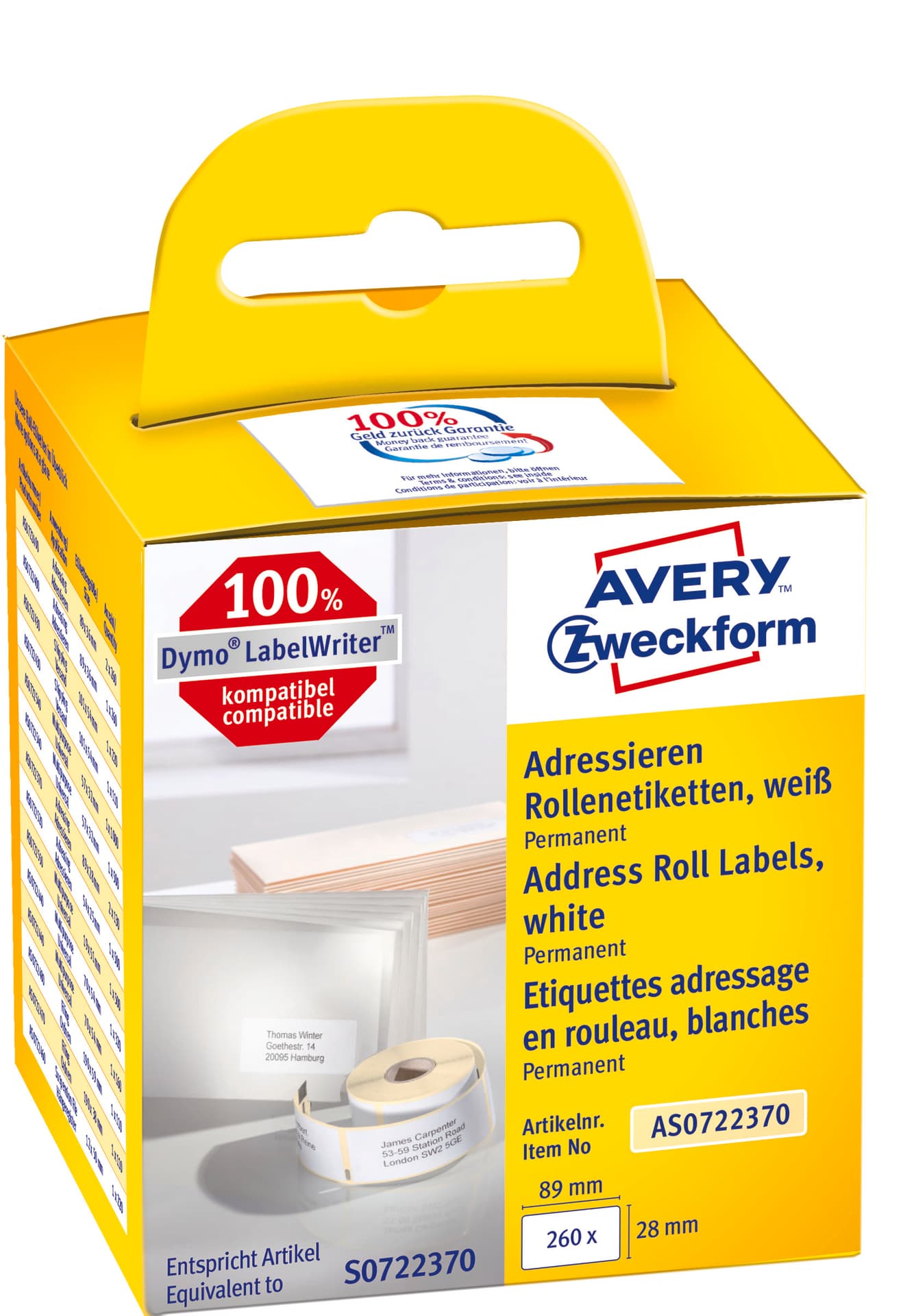 

Etykiety adresowe w rolce 130 etyk.(, trwałe, białe AS0722370 Avery Zweckform, Trwałe/białe as0722370 avery zweckfor