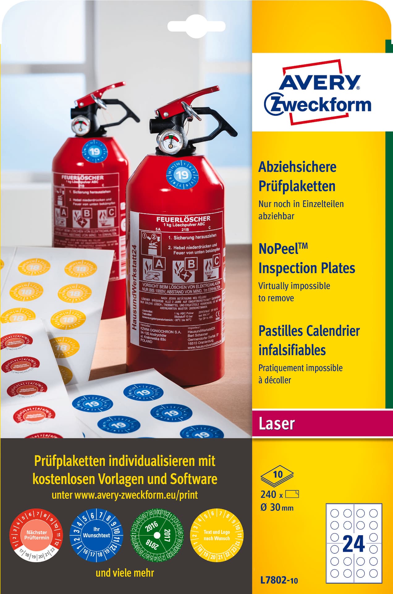 

Tabliczki inspekcyjne NoPeel 30mm 240szt. L7802-10 białe AVERY ZWECKFORM